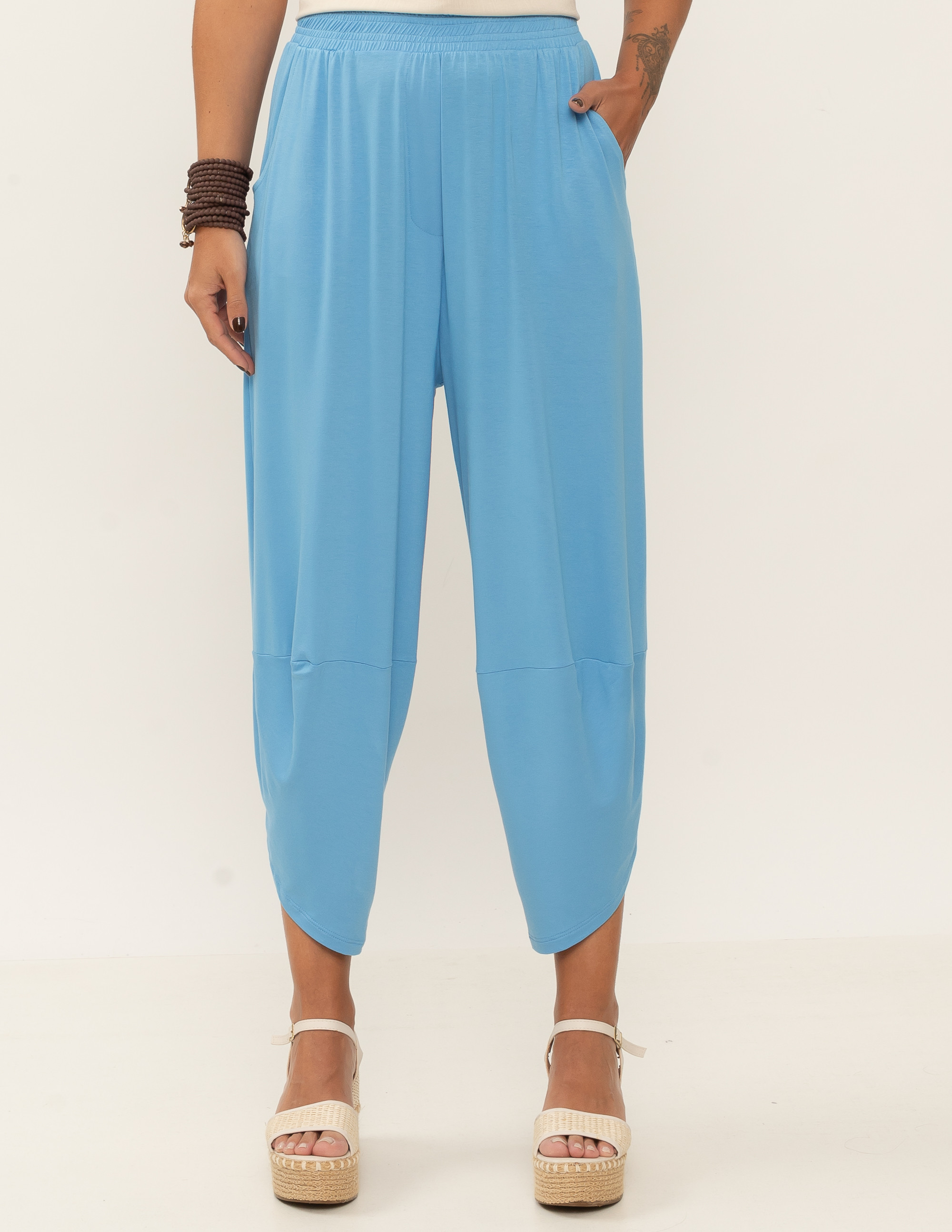 Calça Pantacourt Malha Azul Calmaria