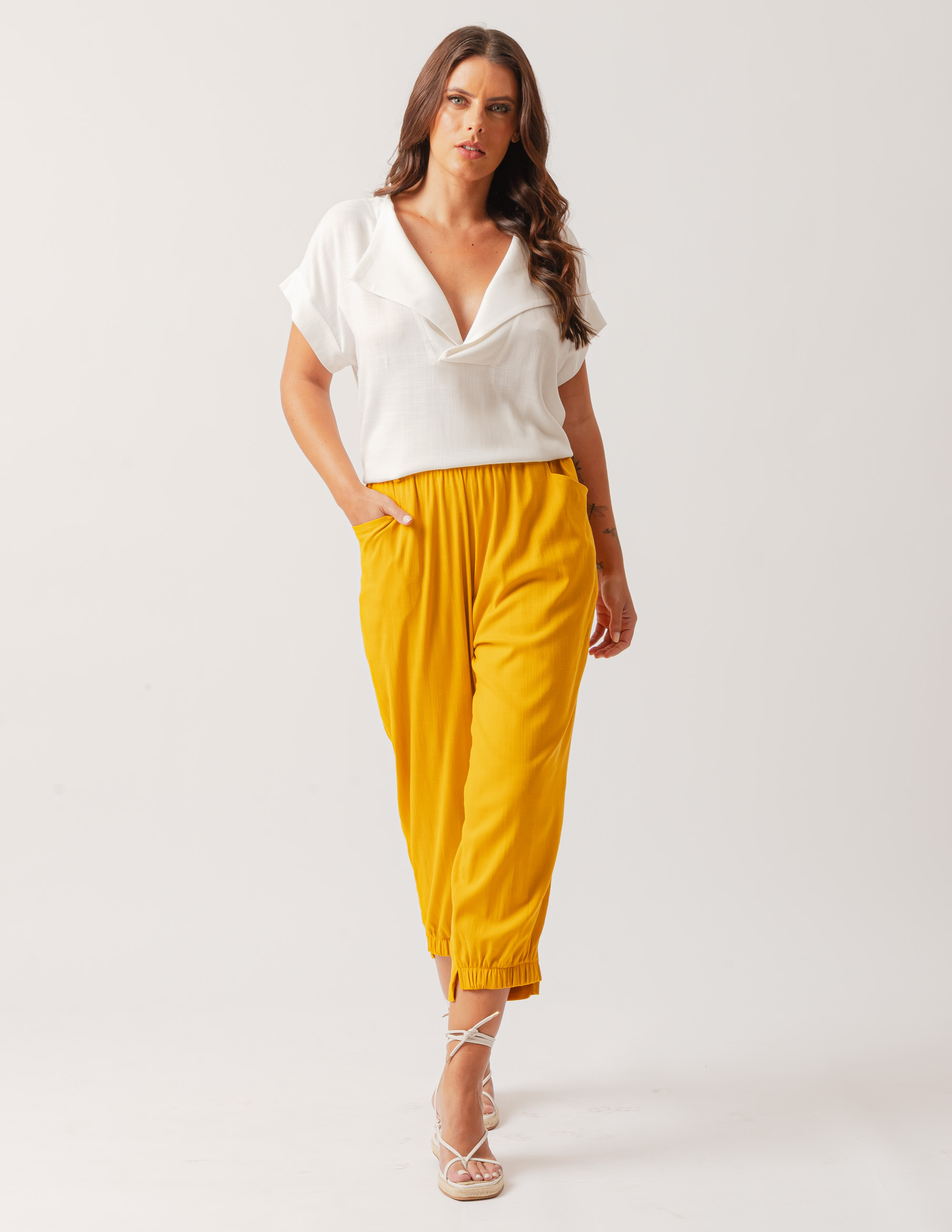 Calça Trancoso Linho Amarelo Âmbar