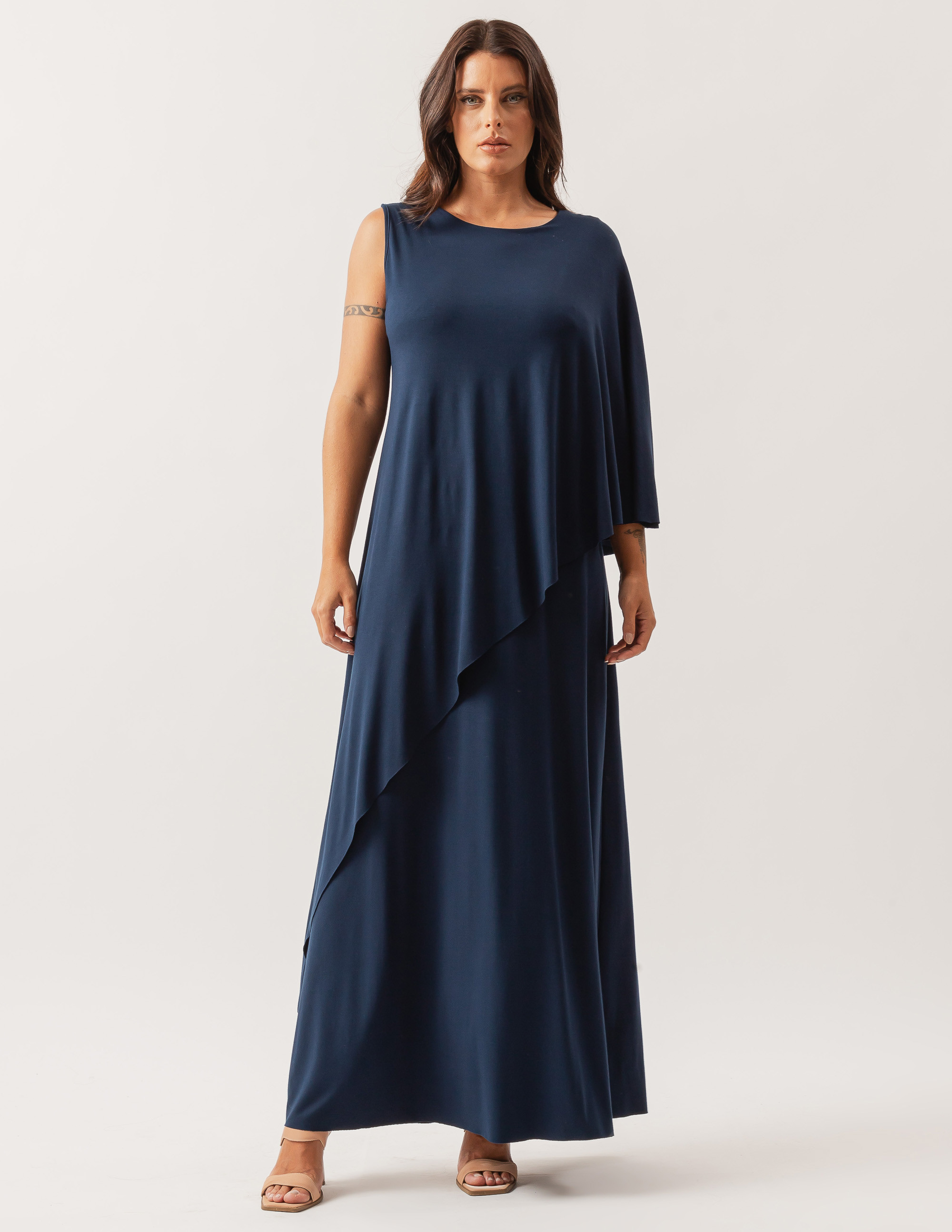 Vestido Longo Um Ombro Só Azul Marinho