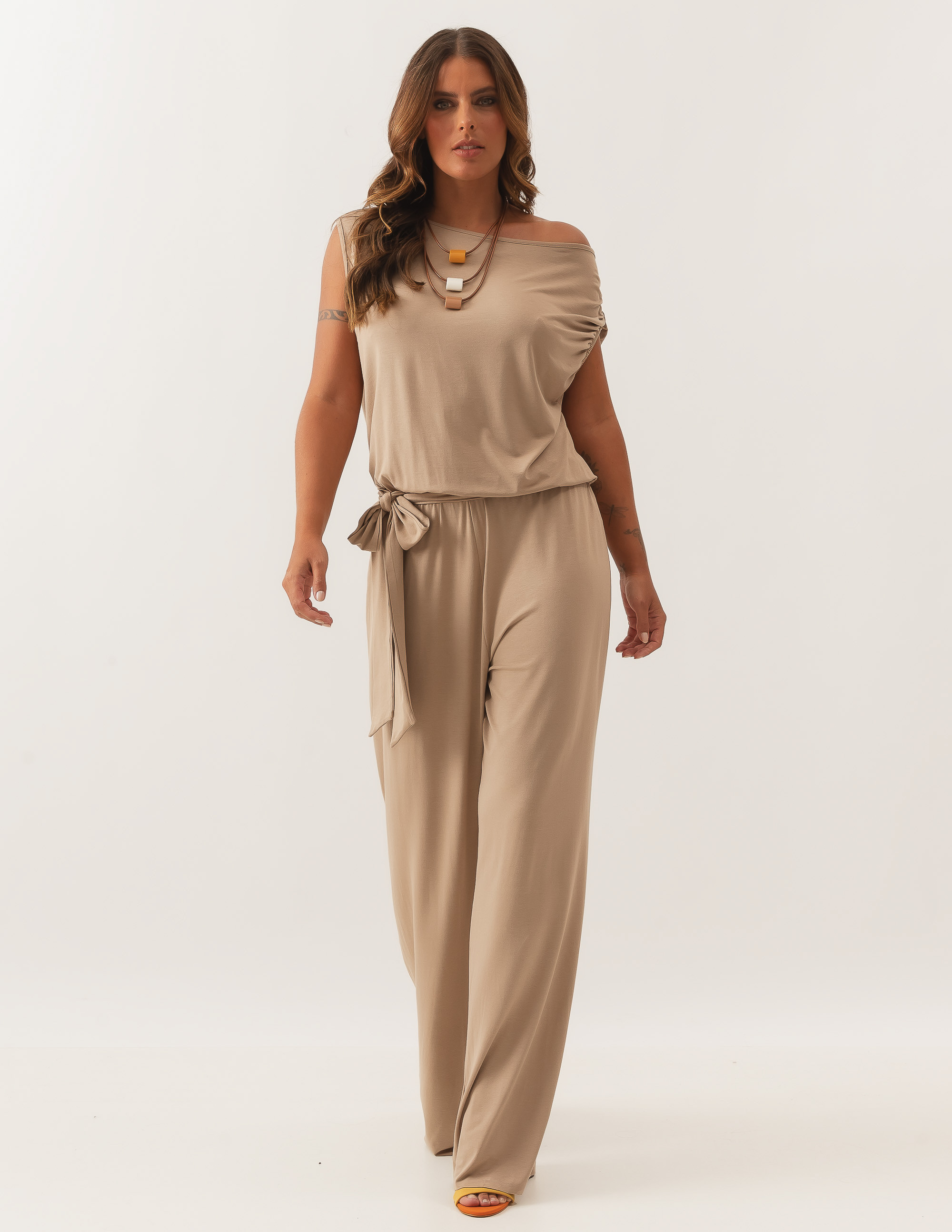 Macacão Malha Faixa Cinza Cerâmica