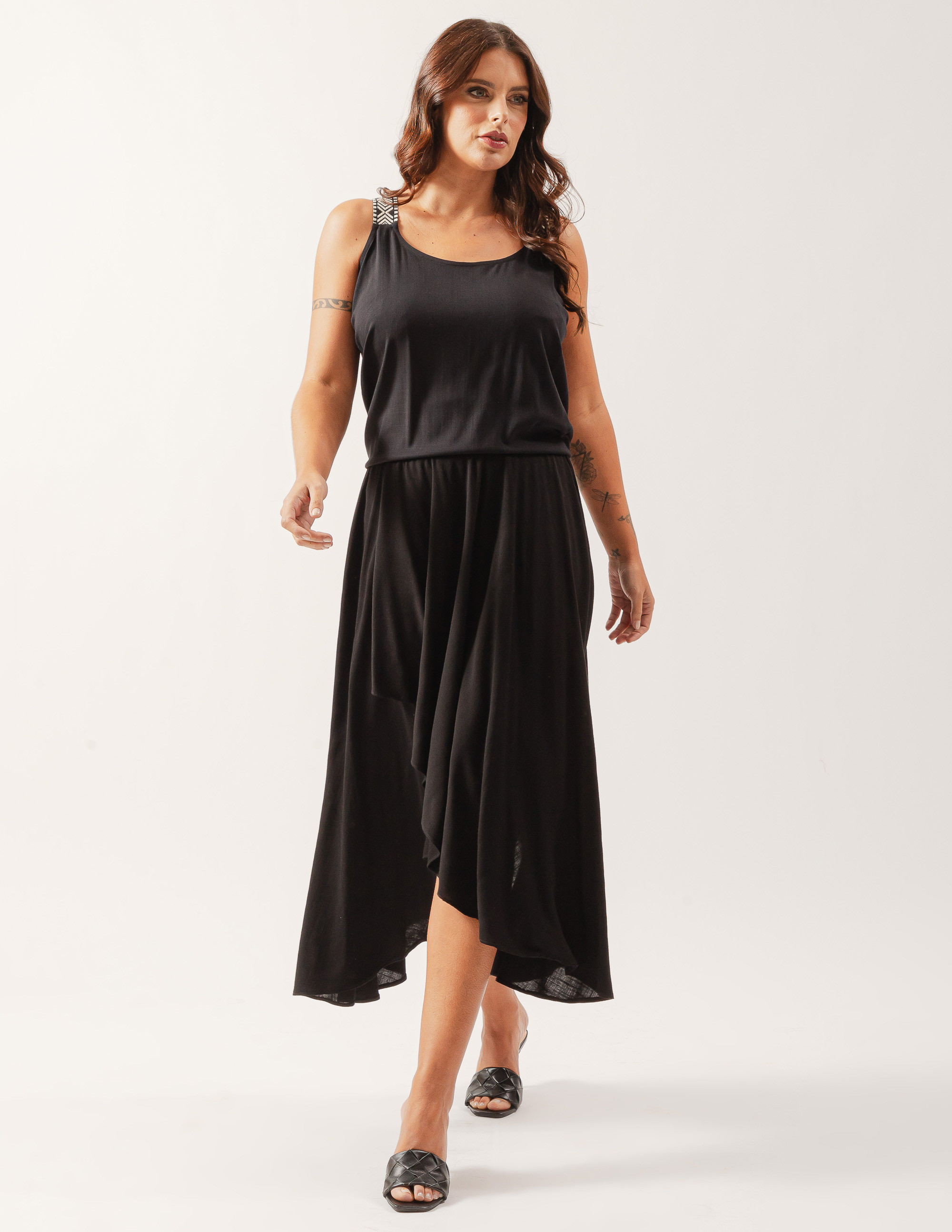 Saia Linho Midi Transpasse Preto