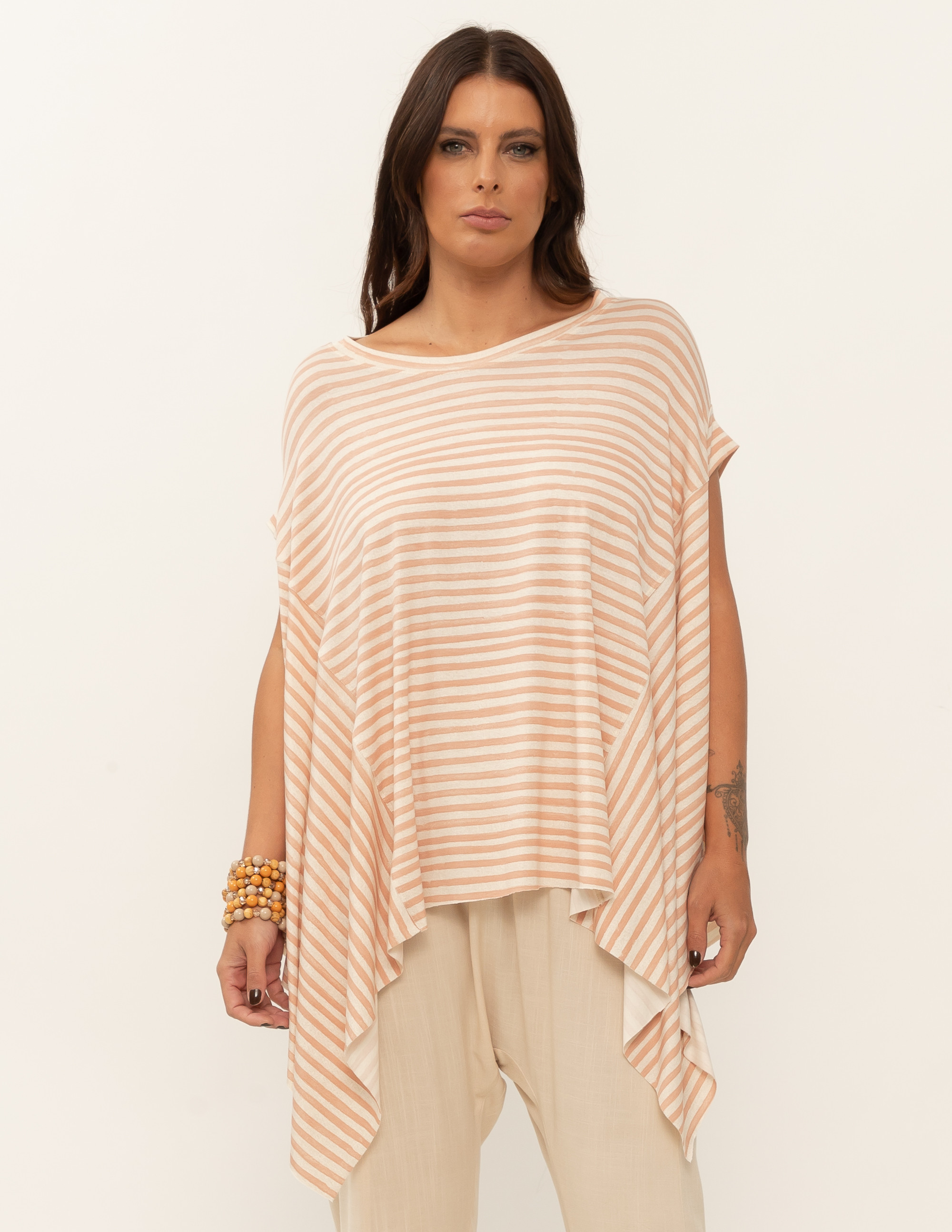 Blusa Assimétrica Listra Rosa Mantra