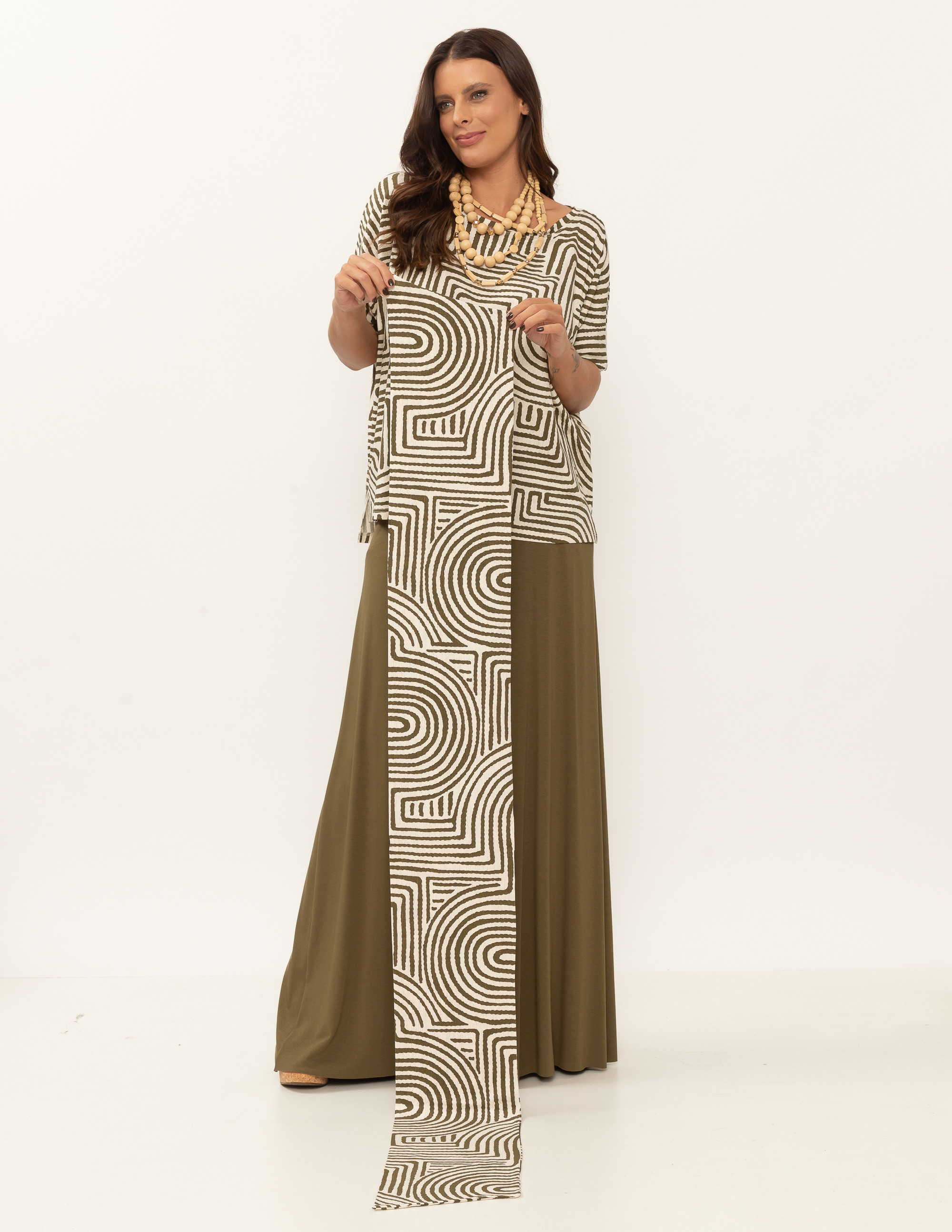 Faixa Malha Estampa Labirinto Oliva