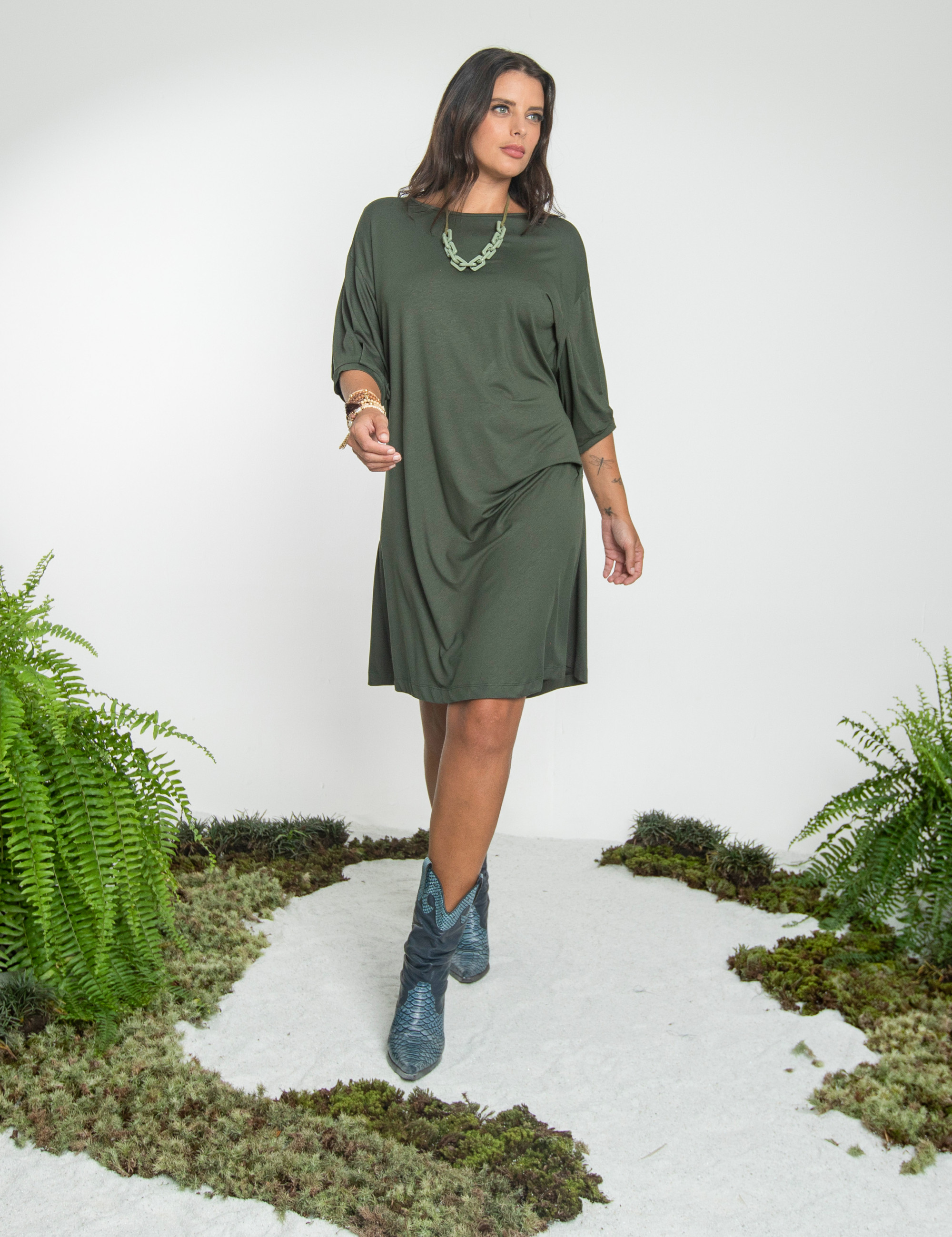 Vestido Drapeado Verde Selva