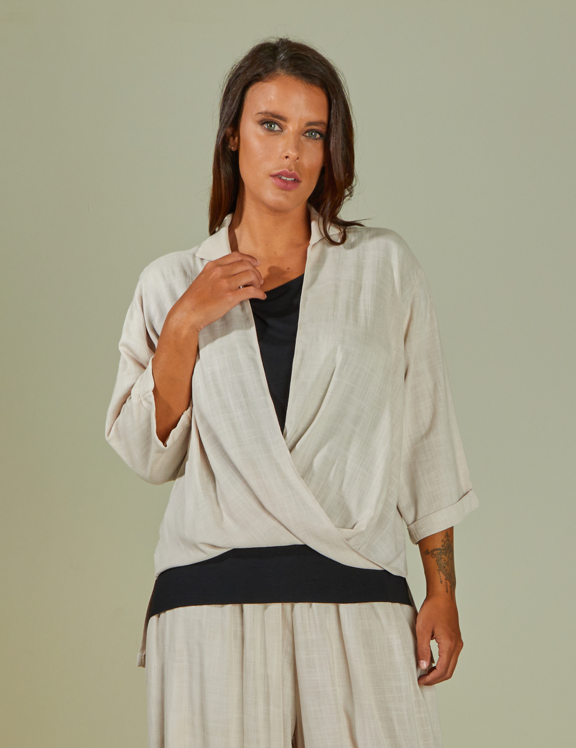 Camisa Linho Transpasse Frente Gelato