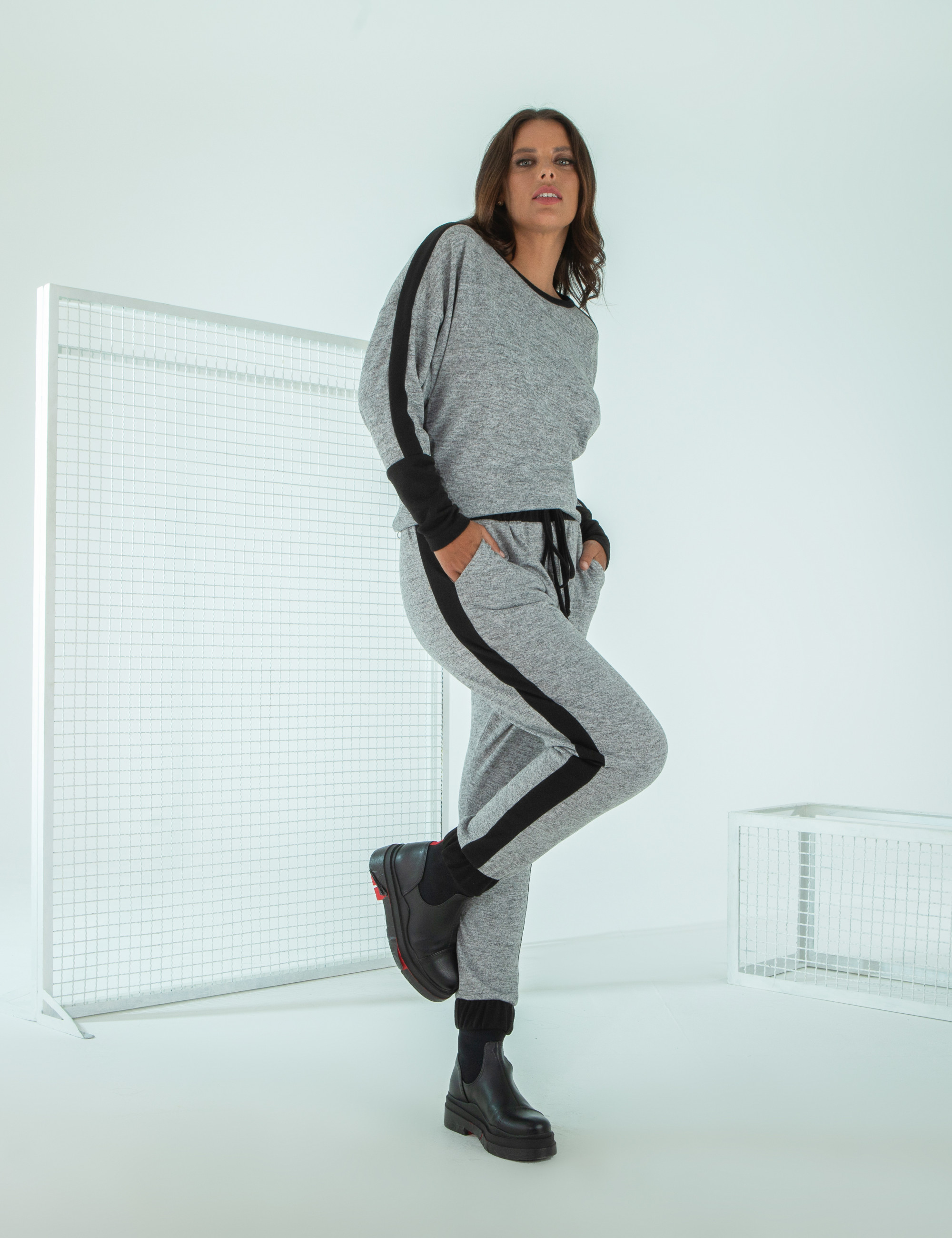 Conjunto Lãzinha Bicolor Cinza Mescla Escuro