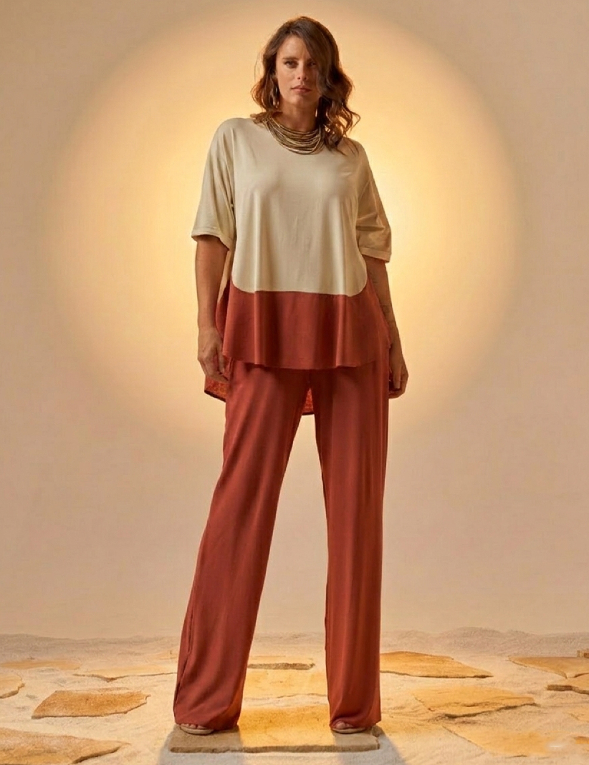 Conjunto Bicolor Reto Marrom Terracota