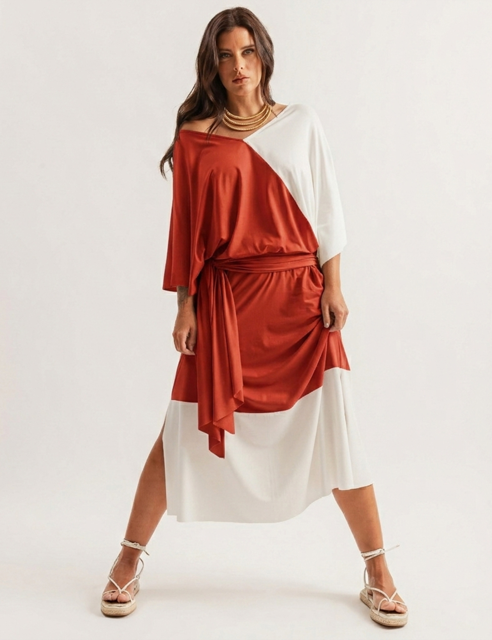 Conjunto Bicolor Amarração Marrom Terracota