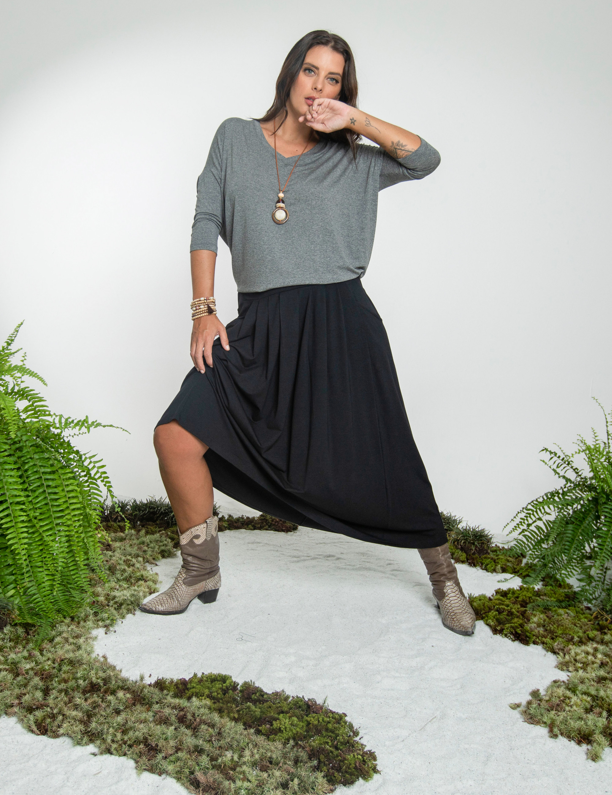 Blusa Morcego Gola V Cinza Mescla