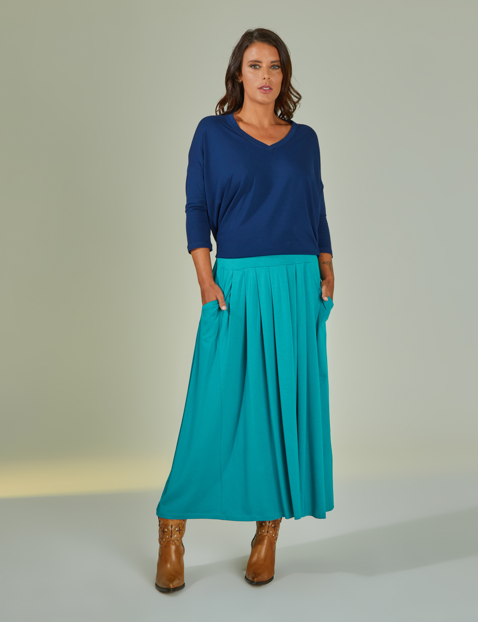 Saia com Pregas Azul Mediterrâneo