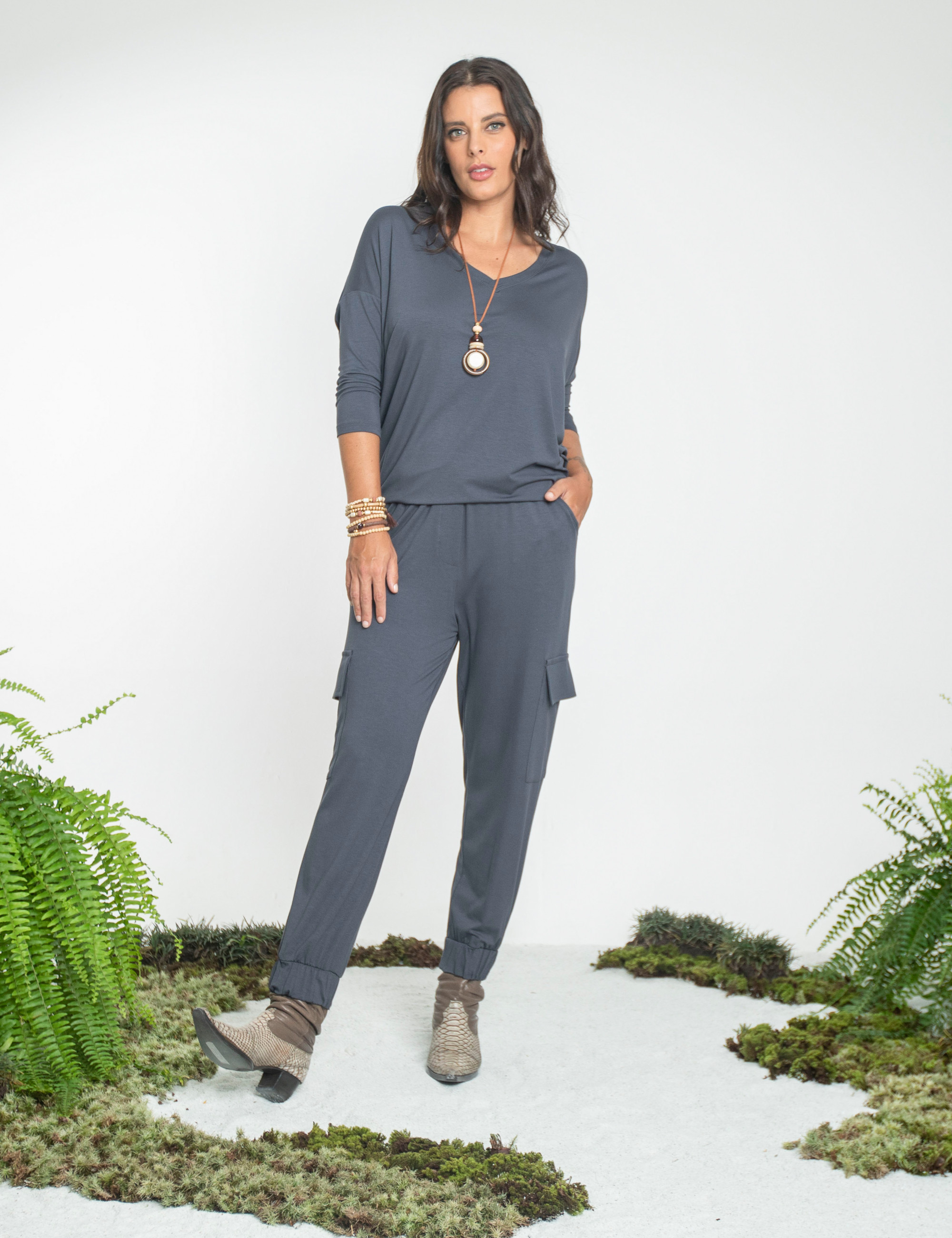 Blusa Gola V Cinza Cobalto