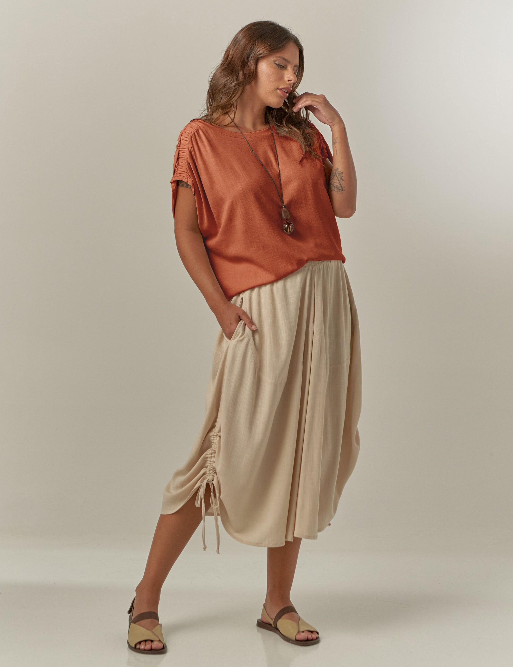 Blusa Franzida Linho Terracota