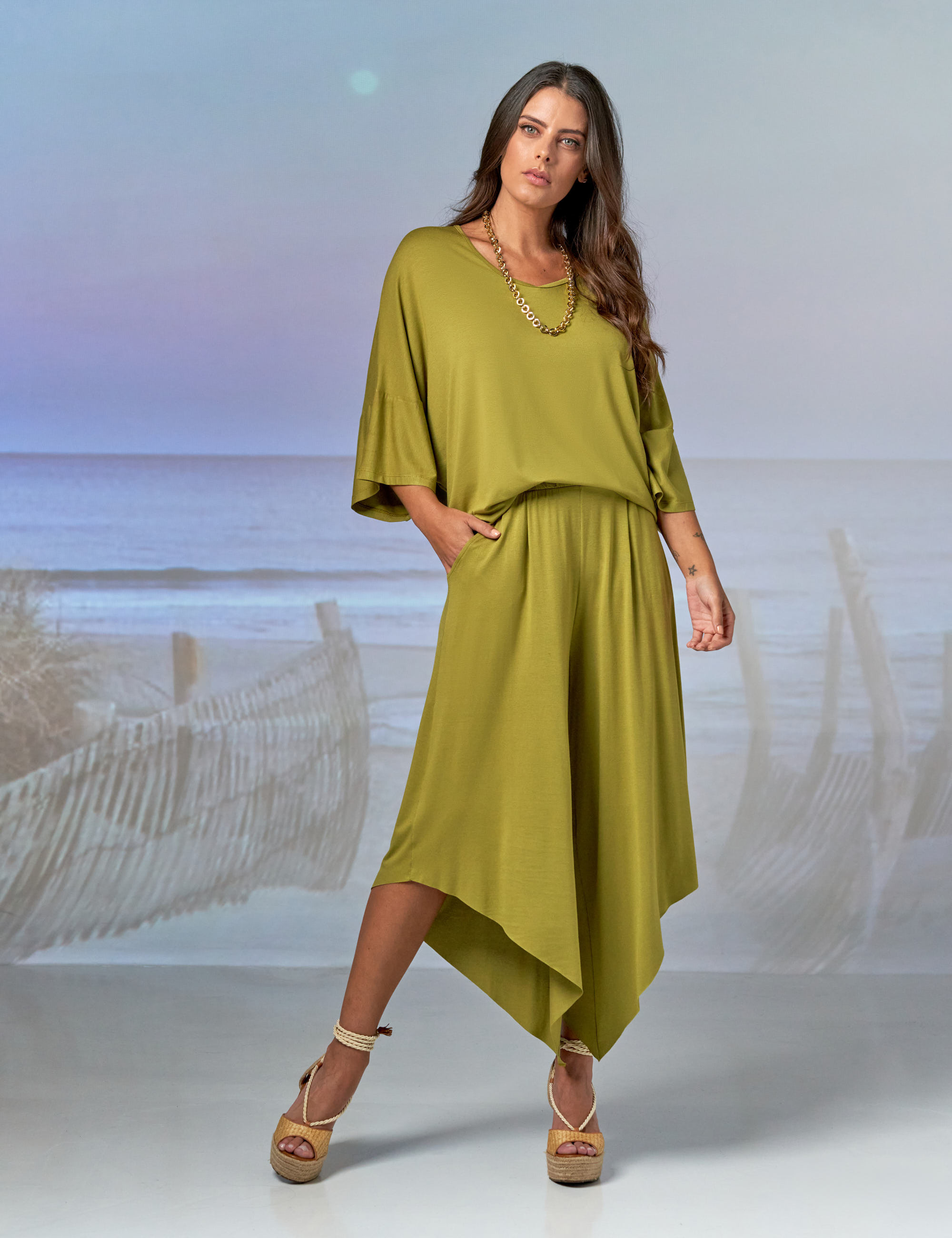 Calça Pantacourt Diagonal Maçã Verde