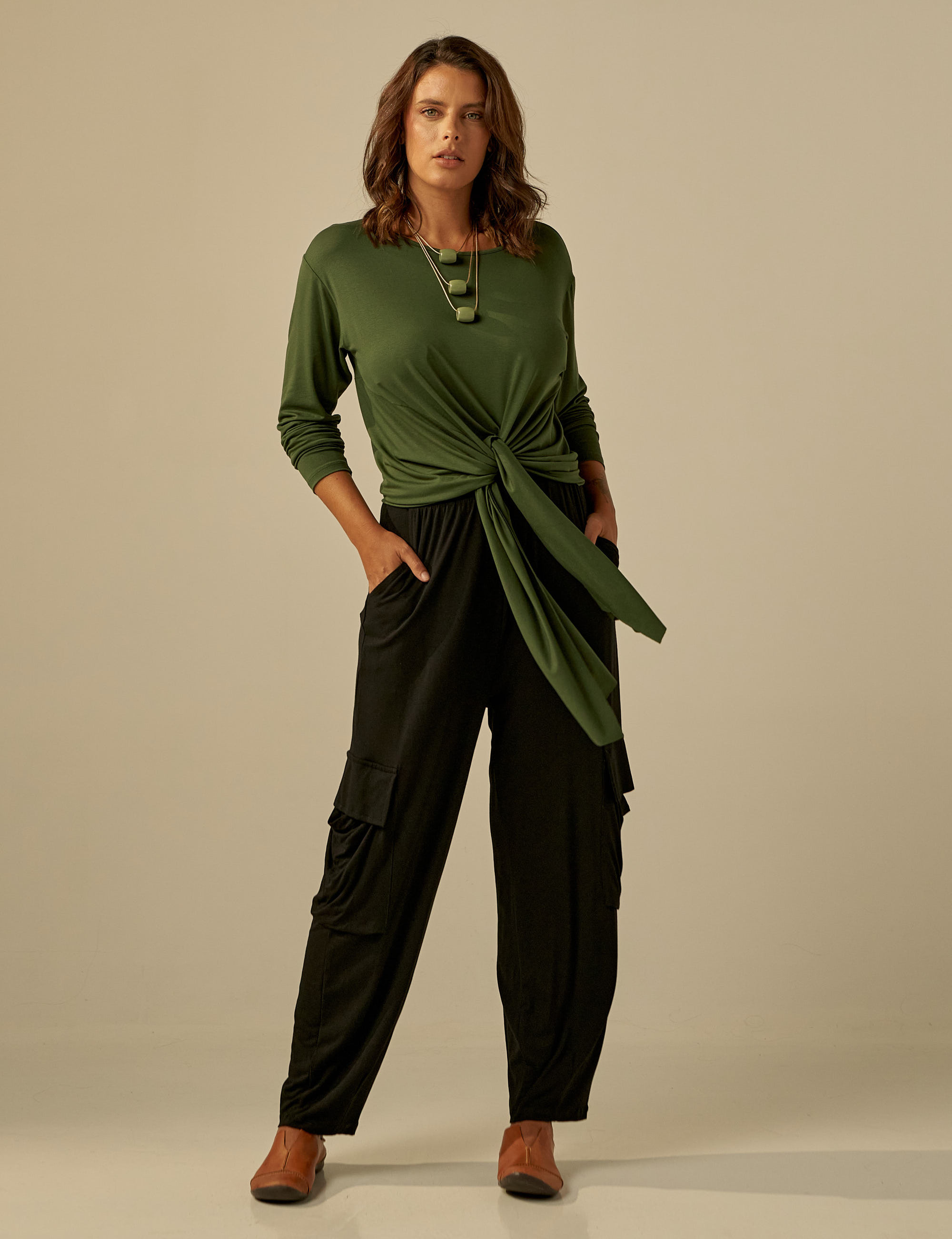 Blusa Nó Manga Longa Musgo