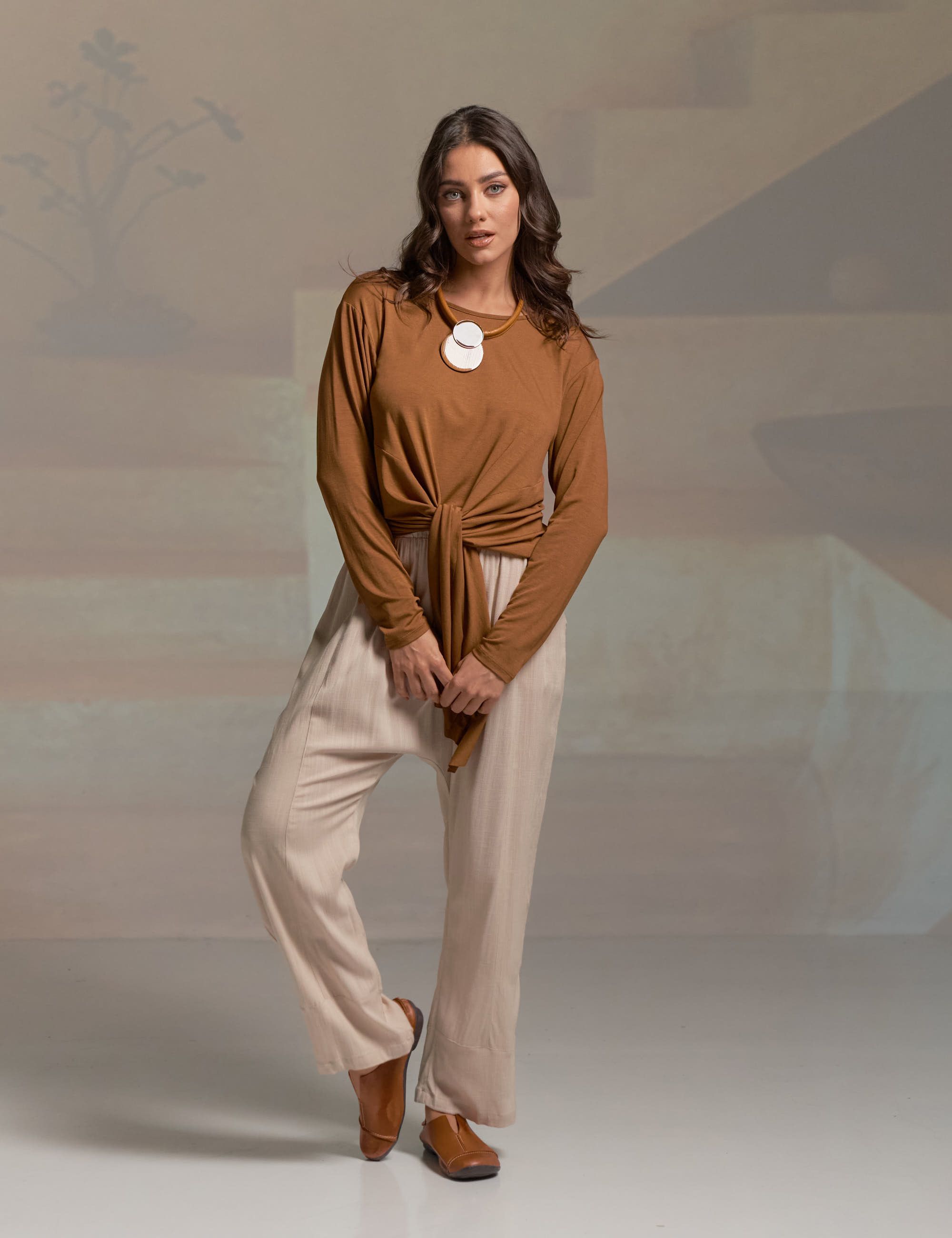 Blusa Nó Manga Longa Mascavo