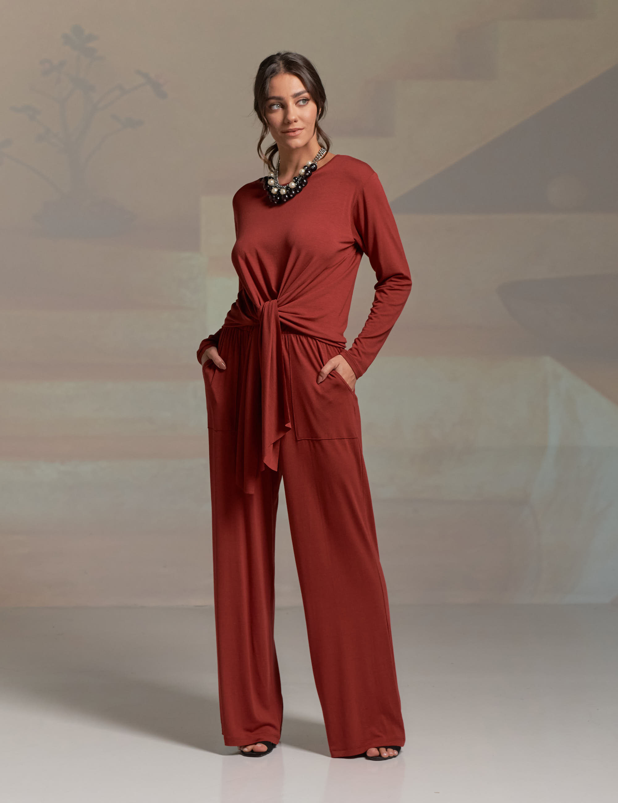 Blusa Nó Manga Longa Pinhão