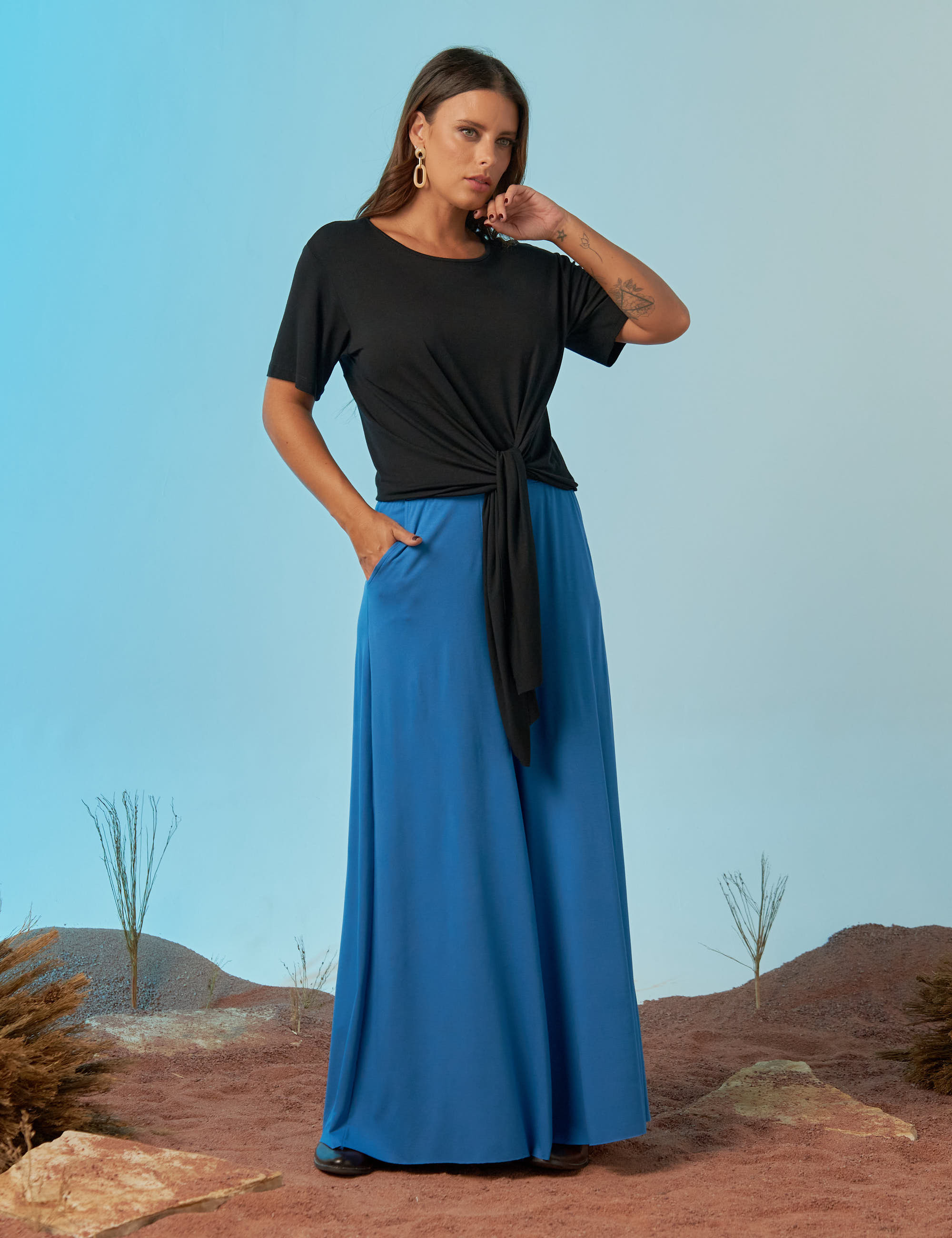 Calça Maxi Pantalona Azul Mineral