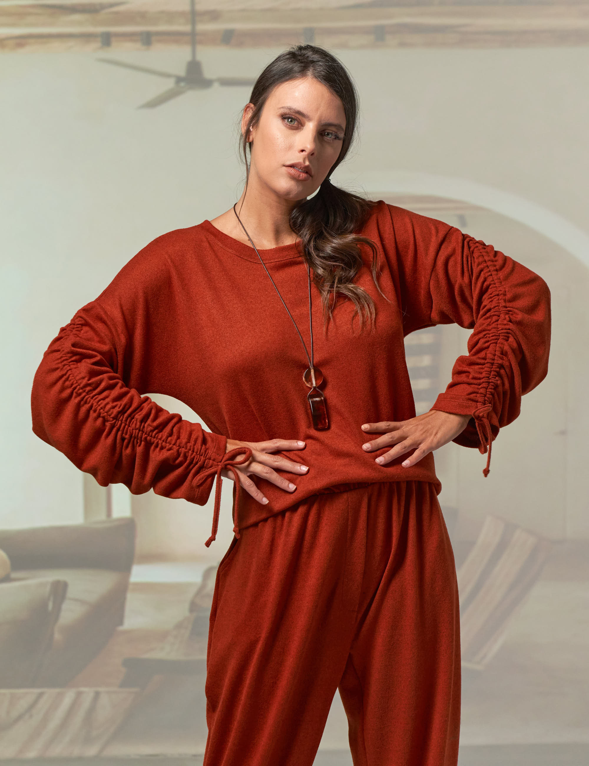 Blusa Lã Manga Franzida Pinhão