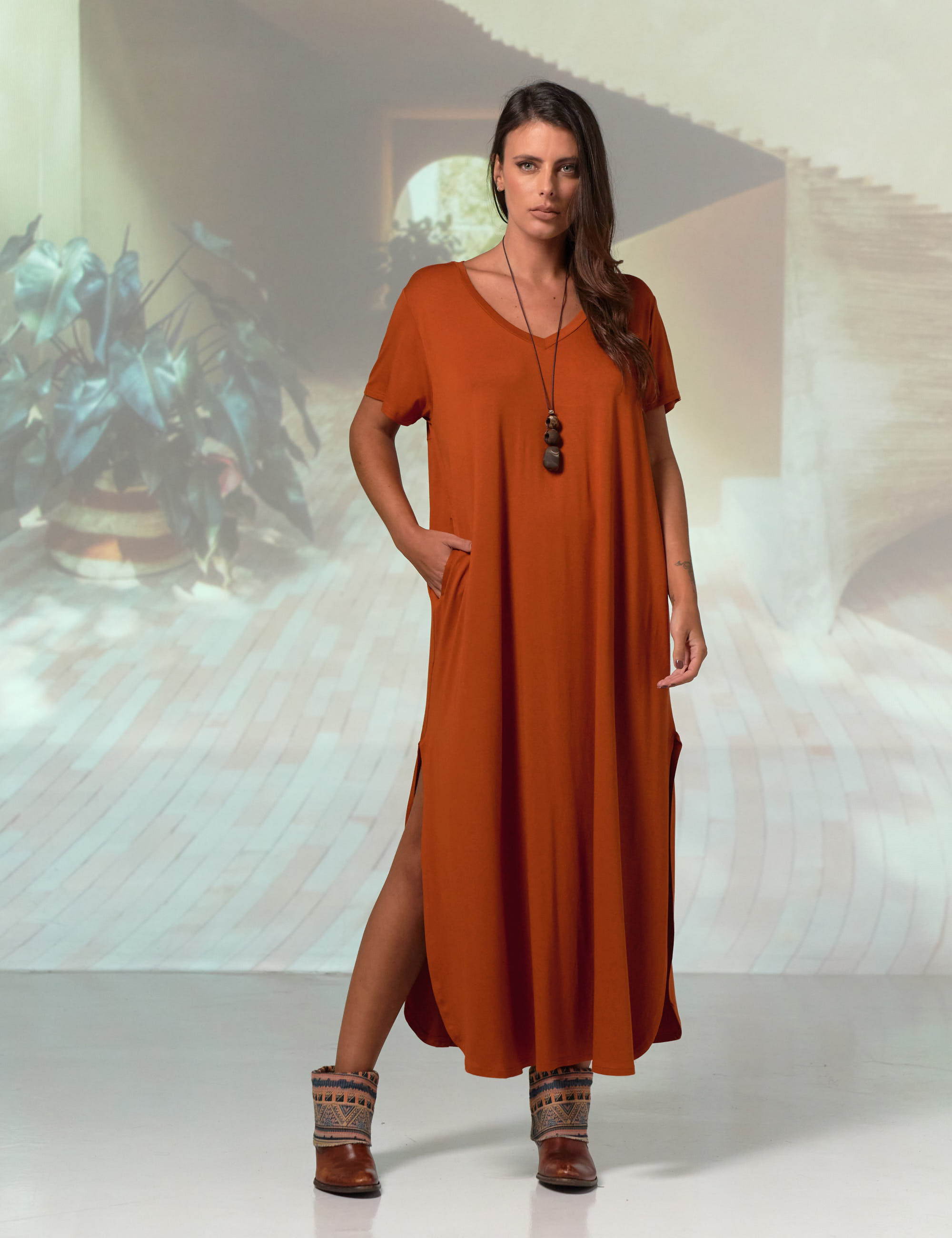 Vestido Camisetão Canela