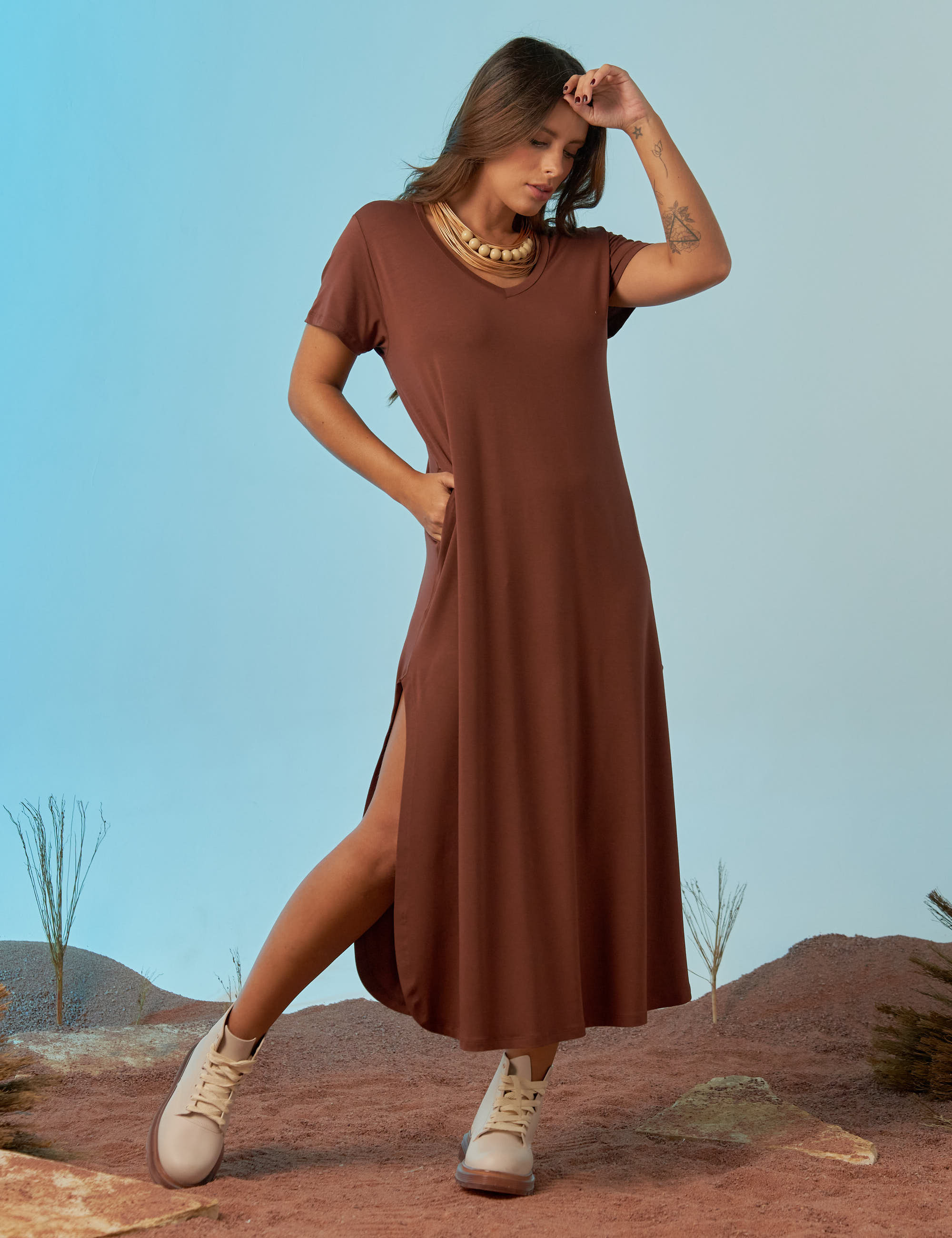 Vestido Camisetão Marrom Cacau