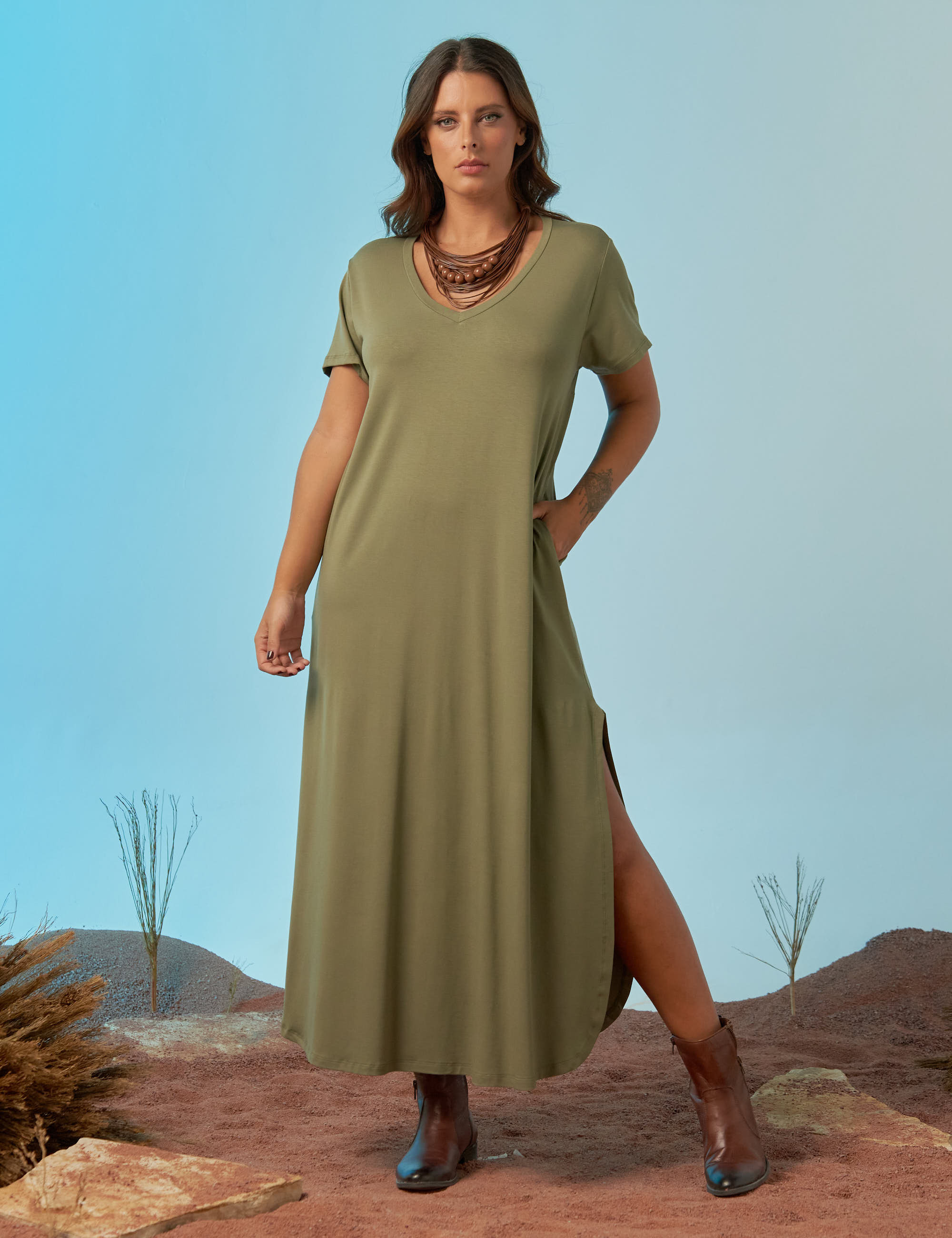 Vestido Camisetão Verde Botânico