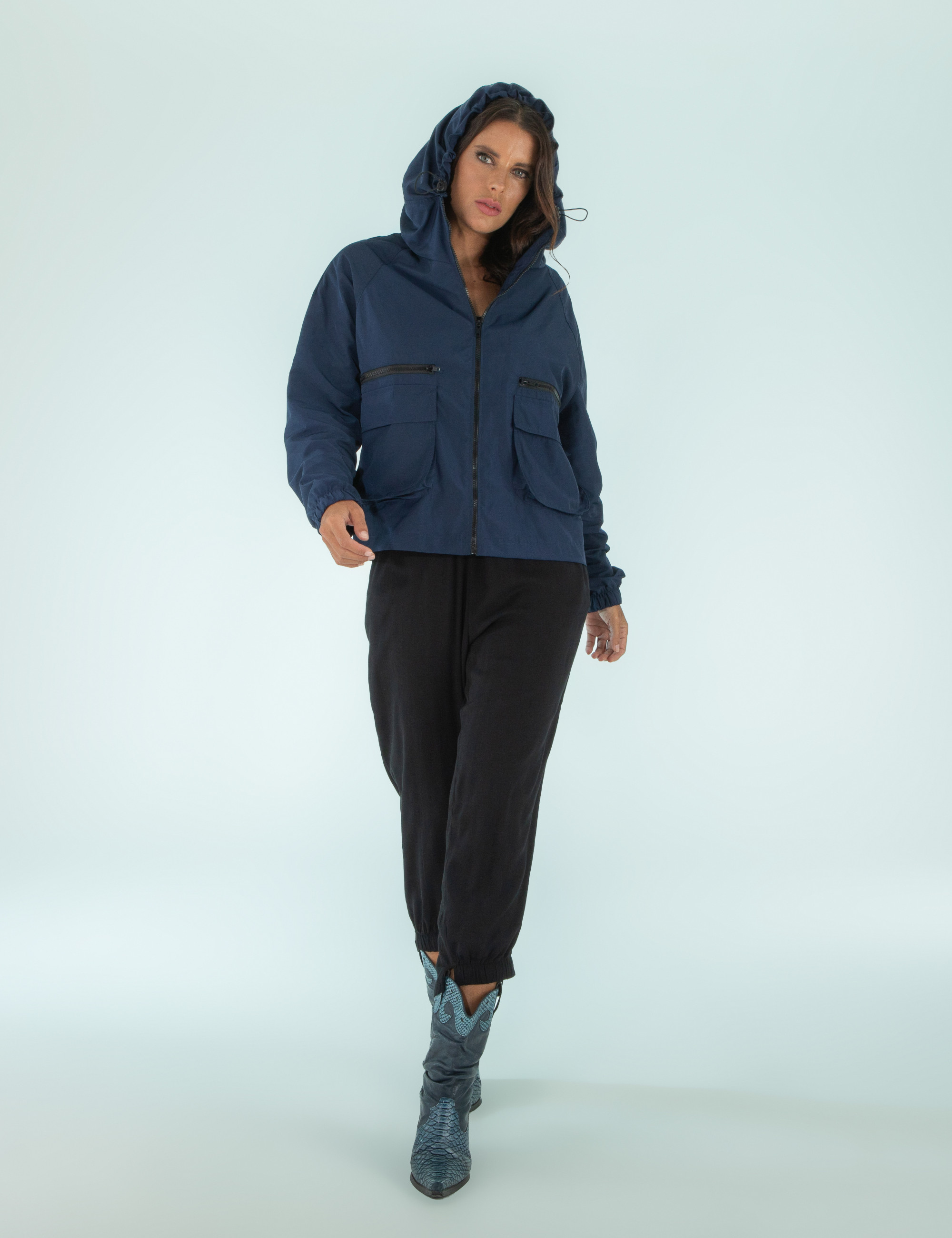 Jaqueta Cropped Nylon Azul Marinho