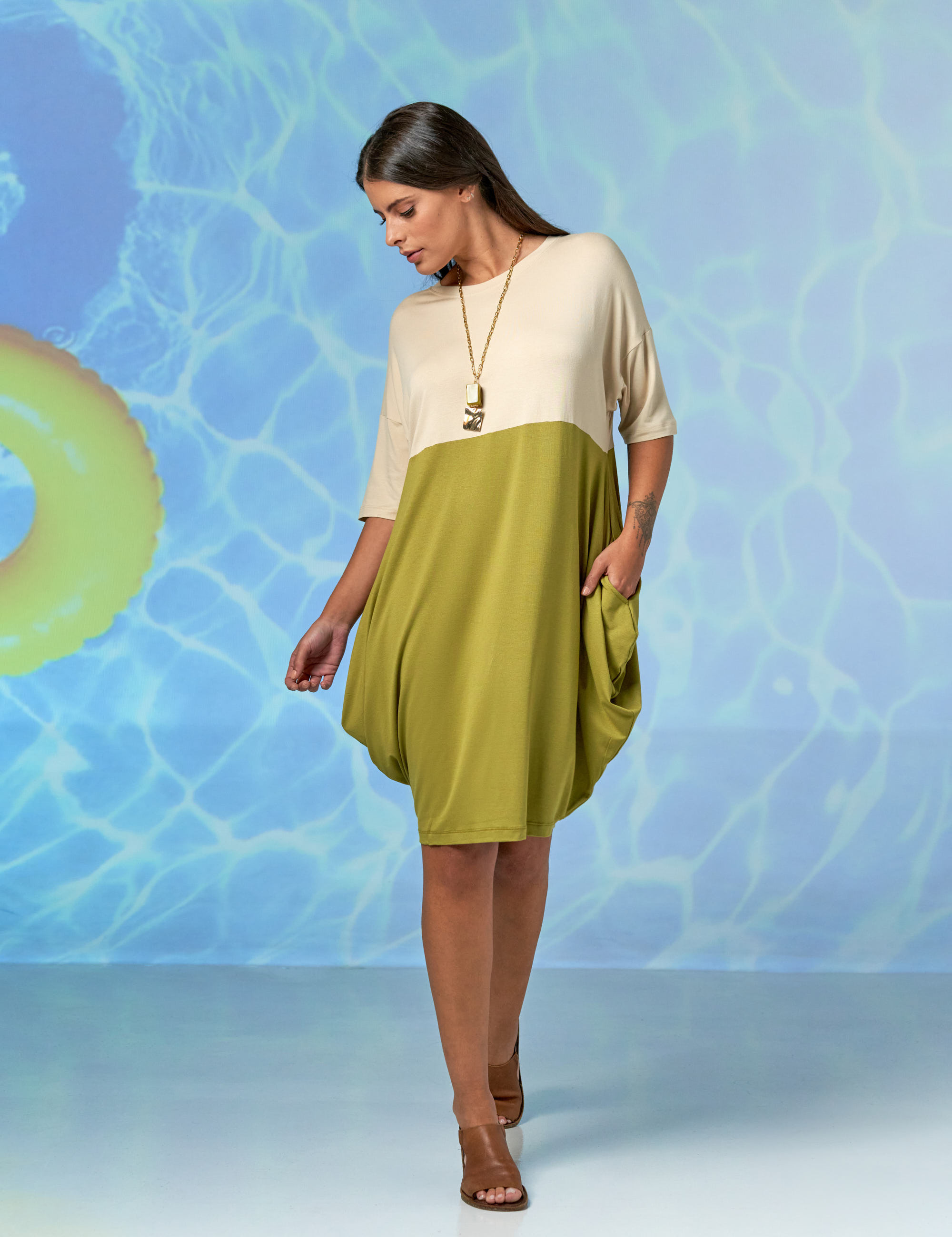 Vestido Saruel Bicolor Maçã Verde