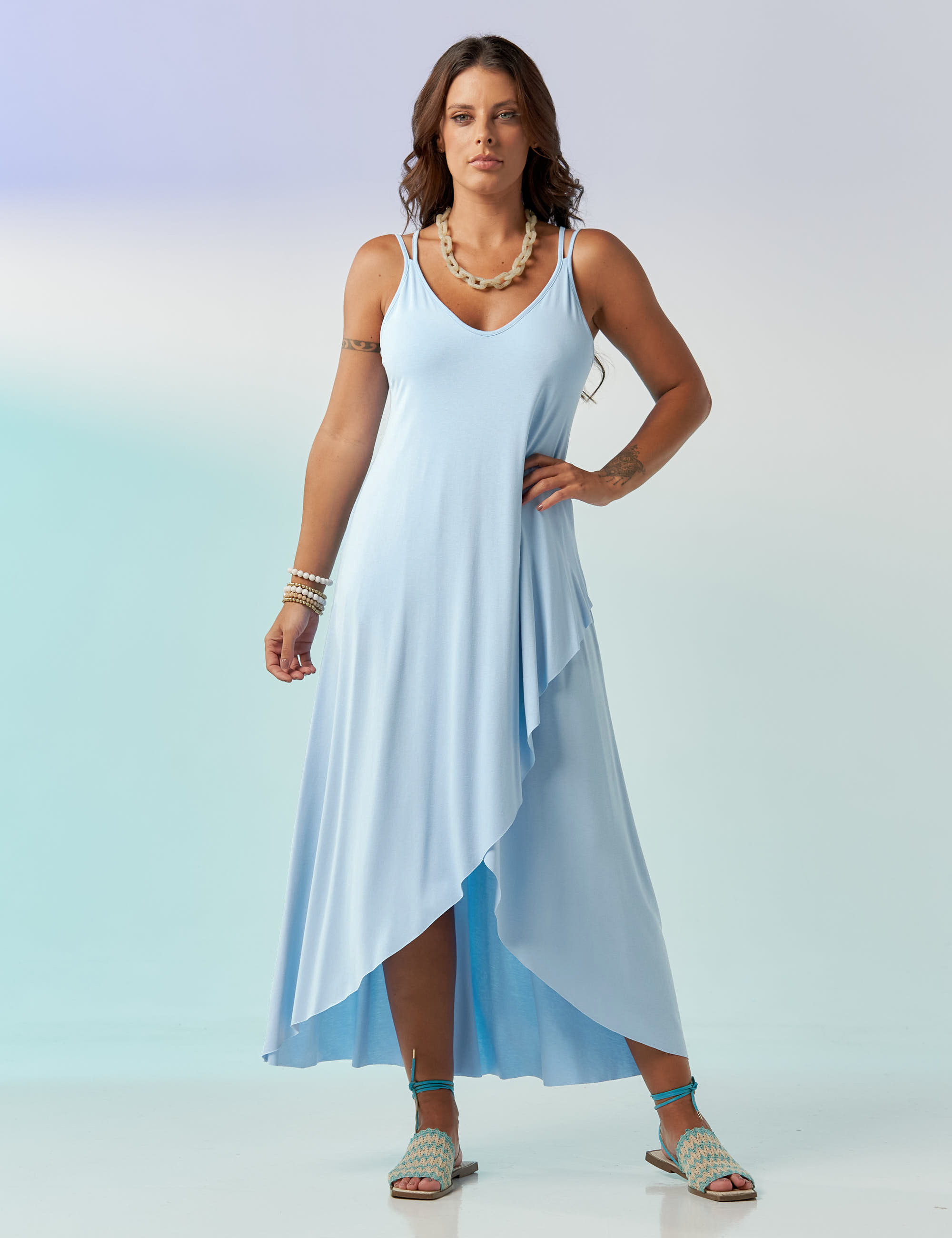 Vestido Camadas Azul Brisa