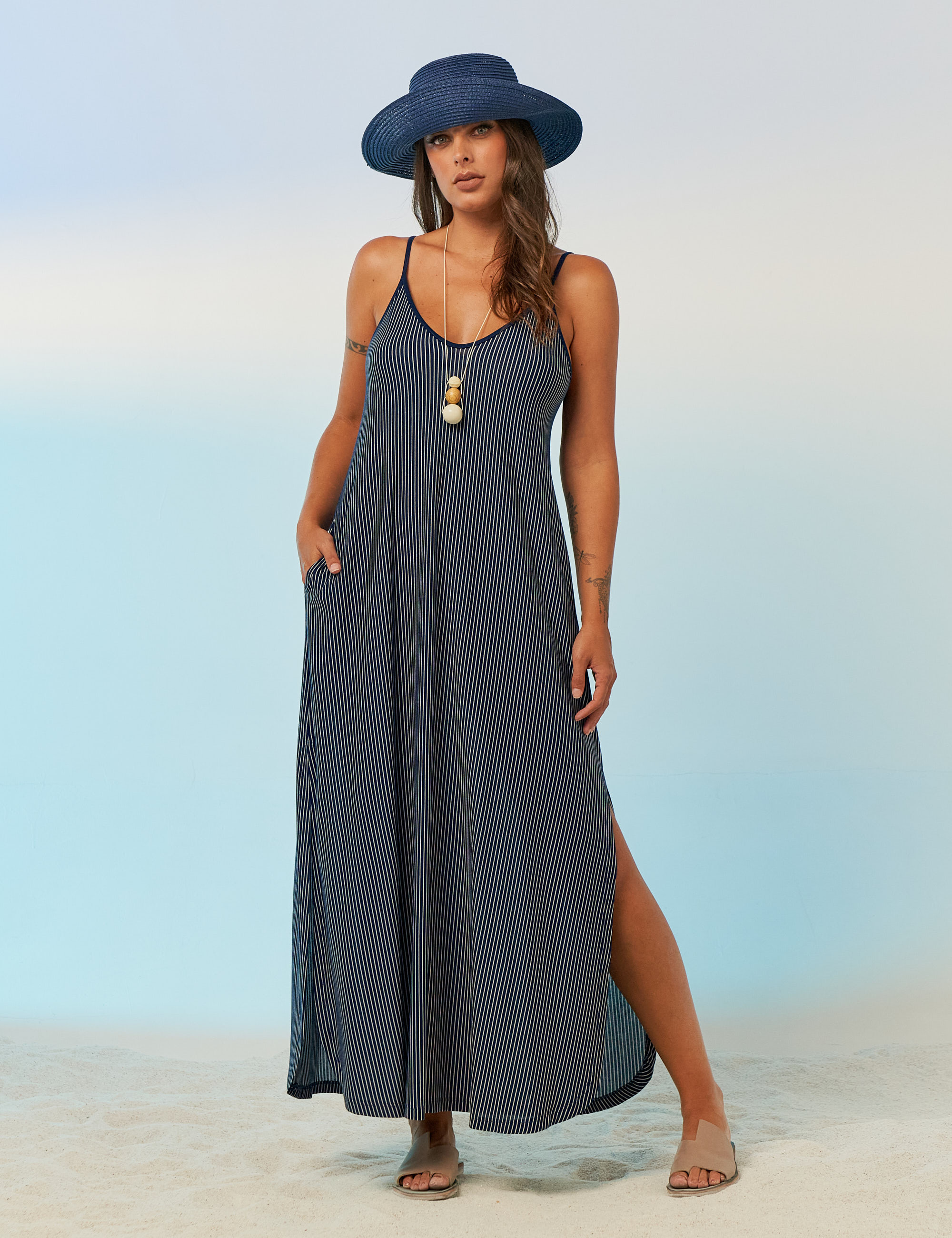 Vestido Regatão Listras Oceano