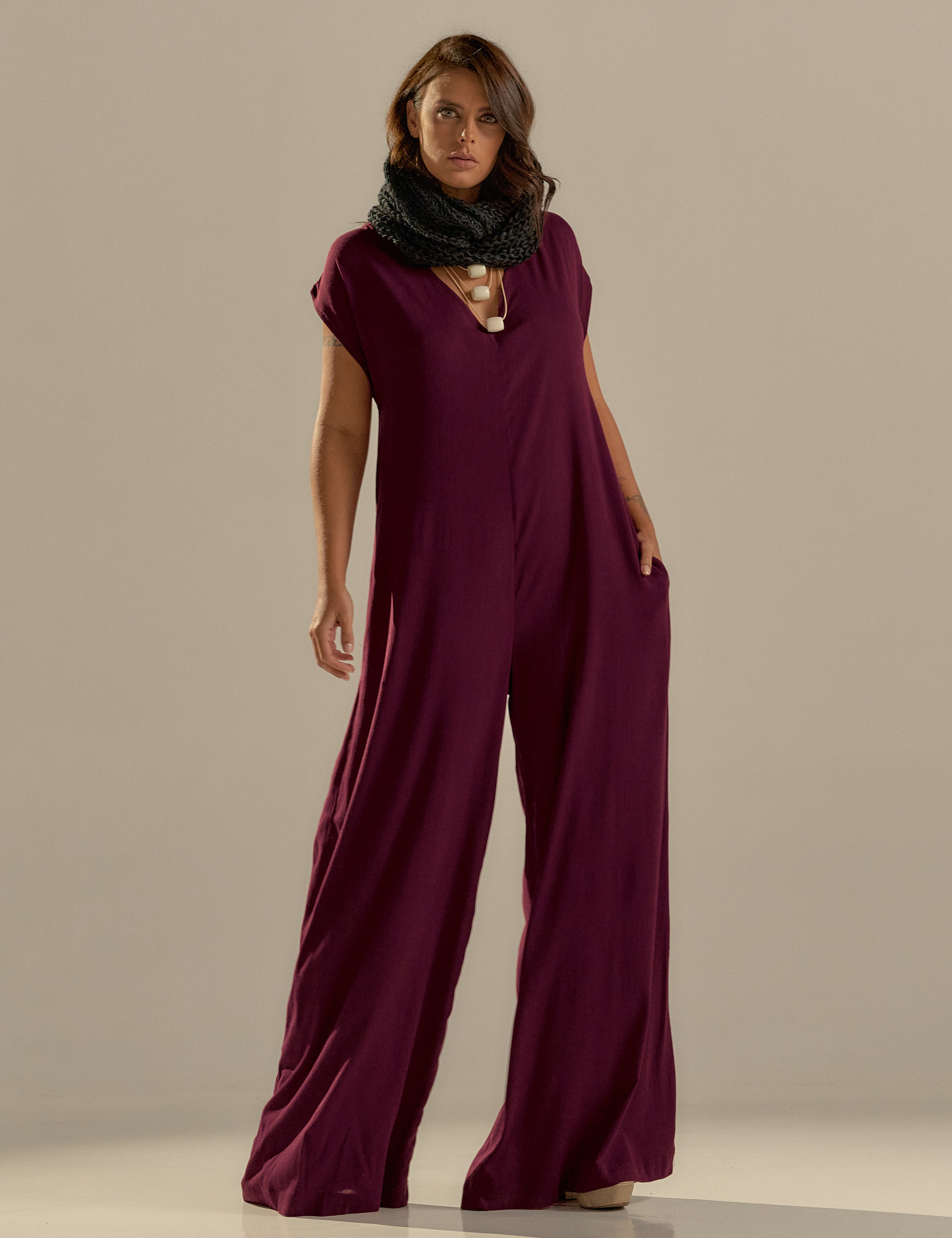 Macacão Pantalona Linho Merlot