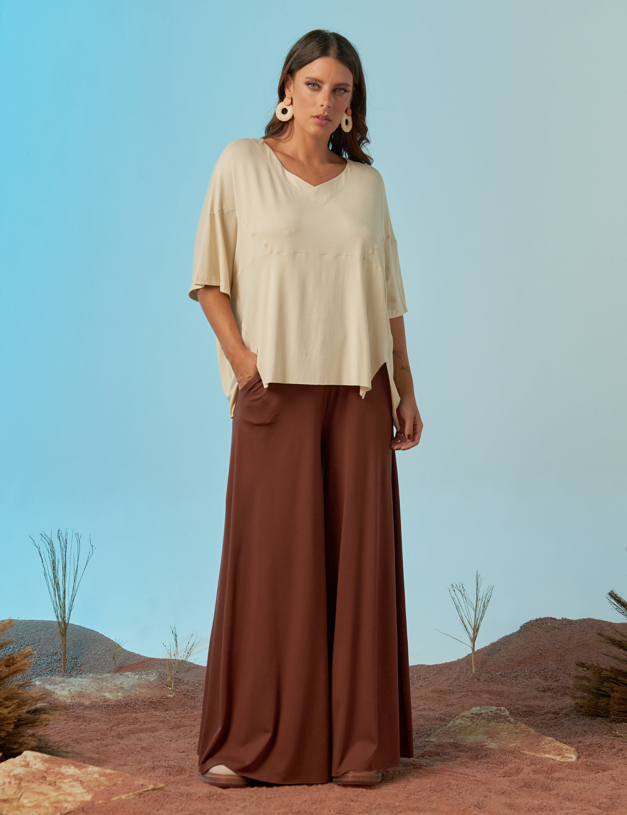 Calça Maxi Pantalona Marrom Cacau