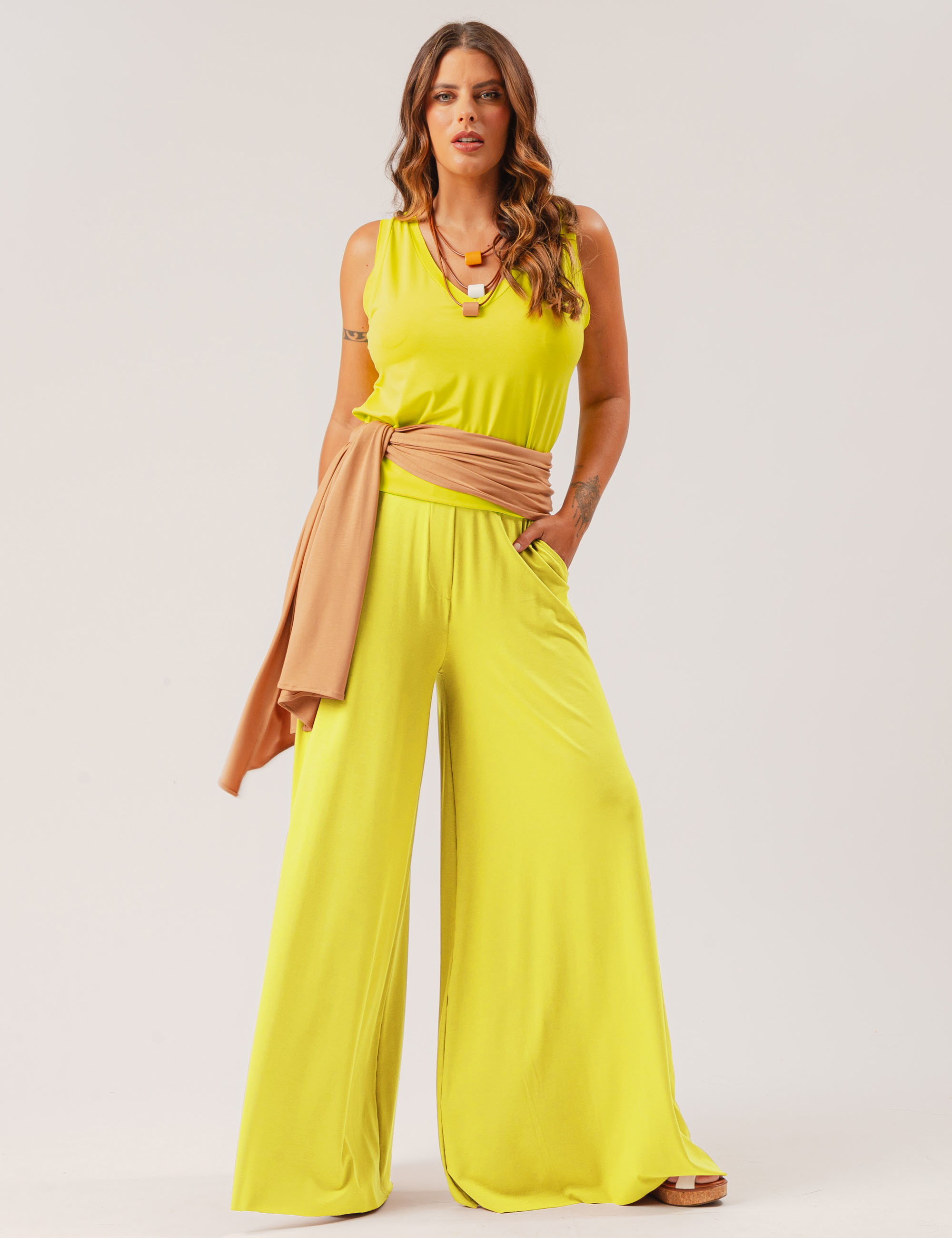 Calça Maxi Pantalona Verde Lima Limão