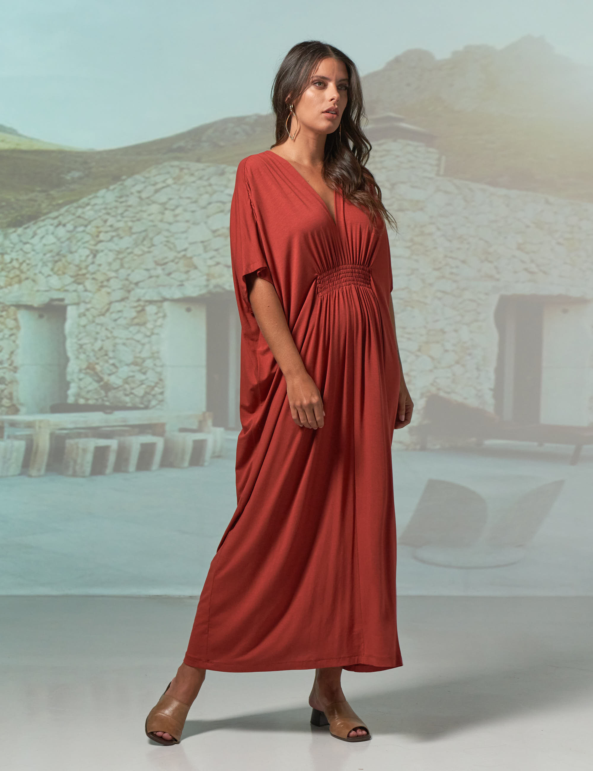 Vestido Kaftan Franzido Pinhão