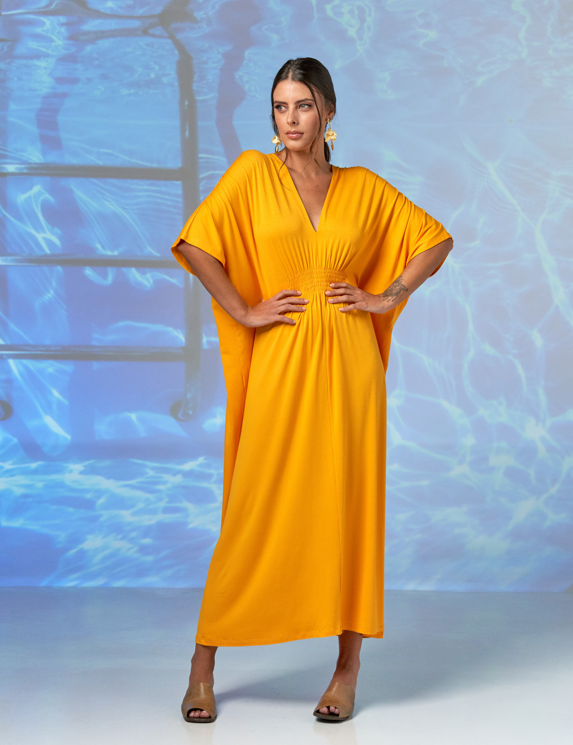 Vestido Kaftan Franzido Maracujá