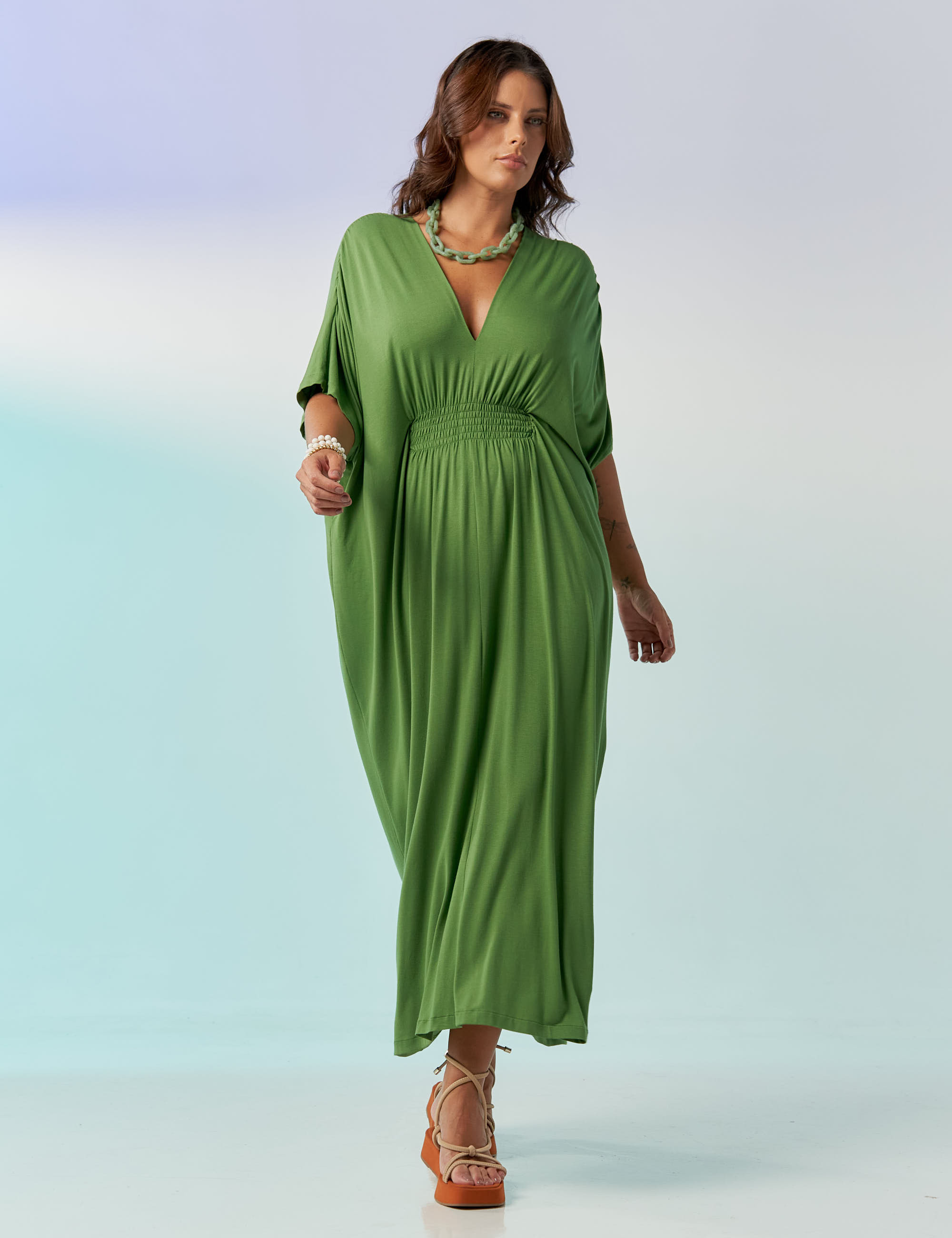 Vestido Kaftan Franzido Alecrim
