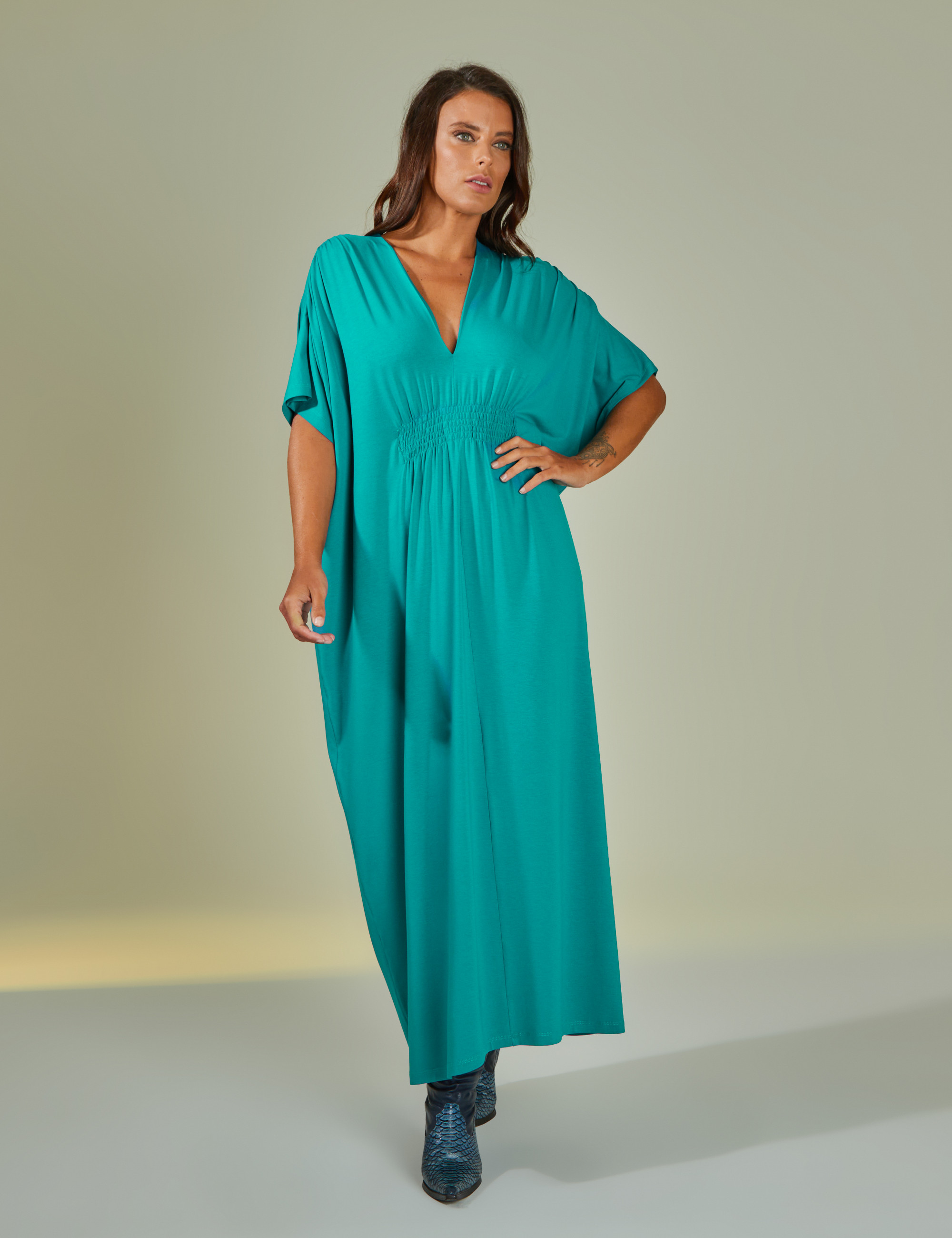 Vestido Kaftan Franzido Azul Mediterrâneo