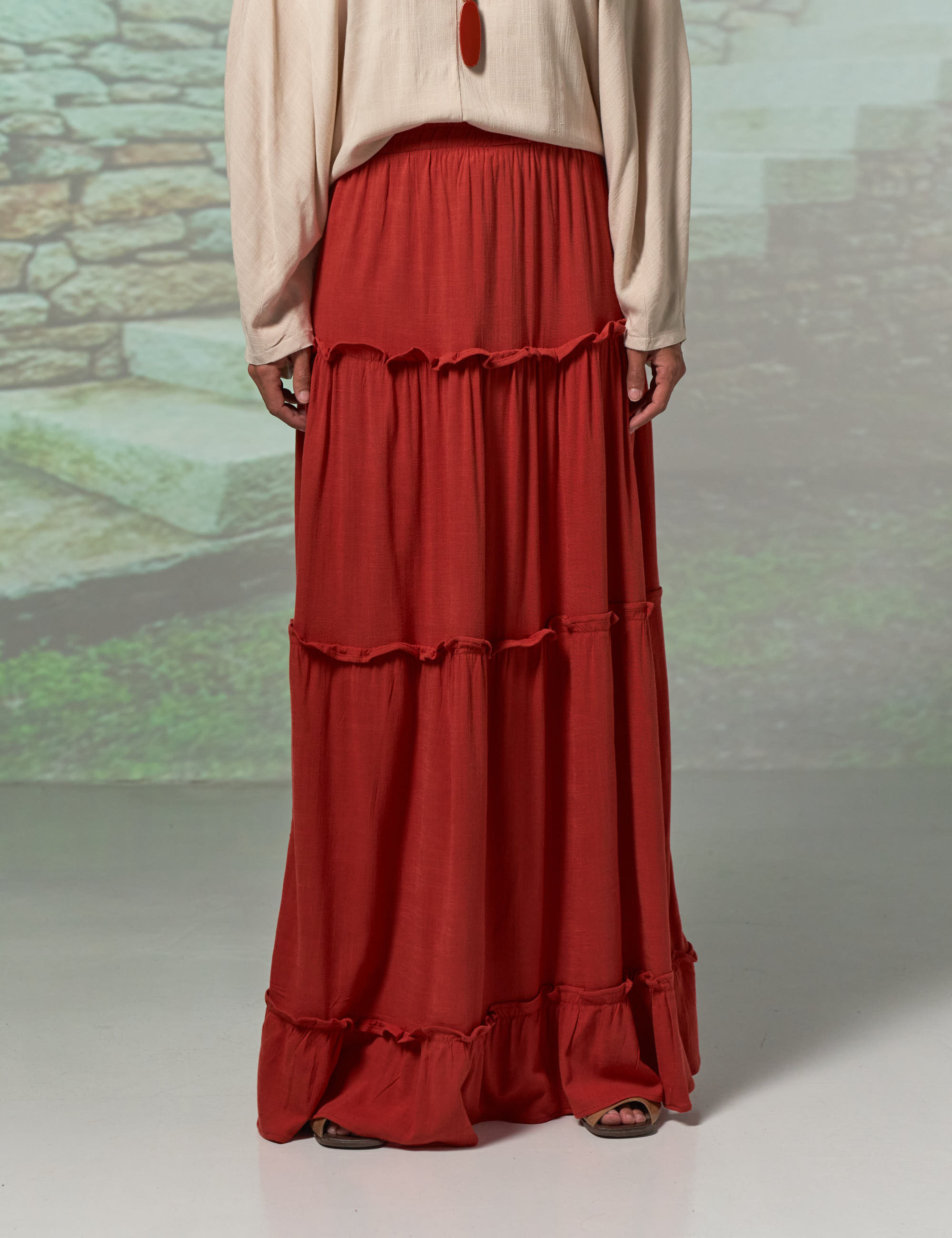 Saia Rodada Linho Goiabada