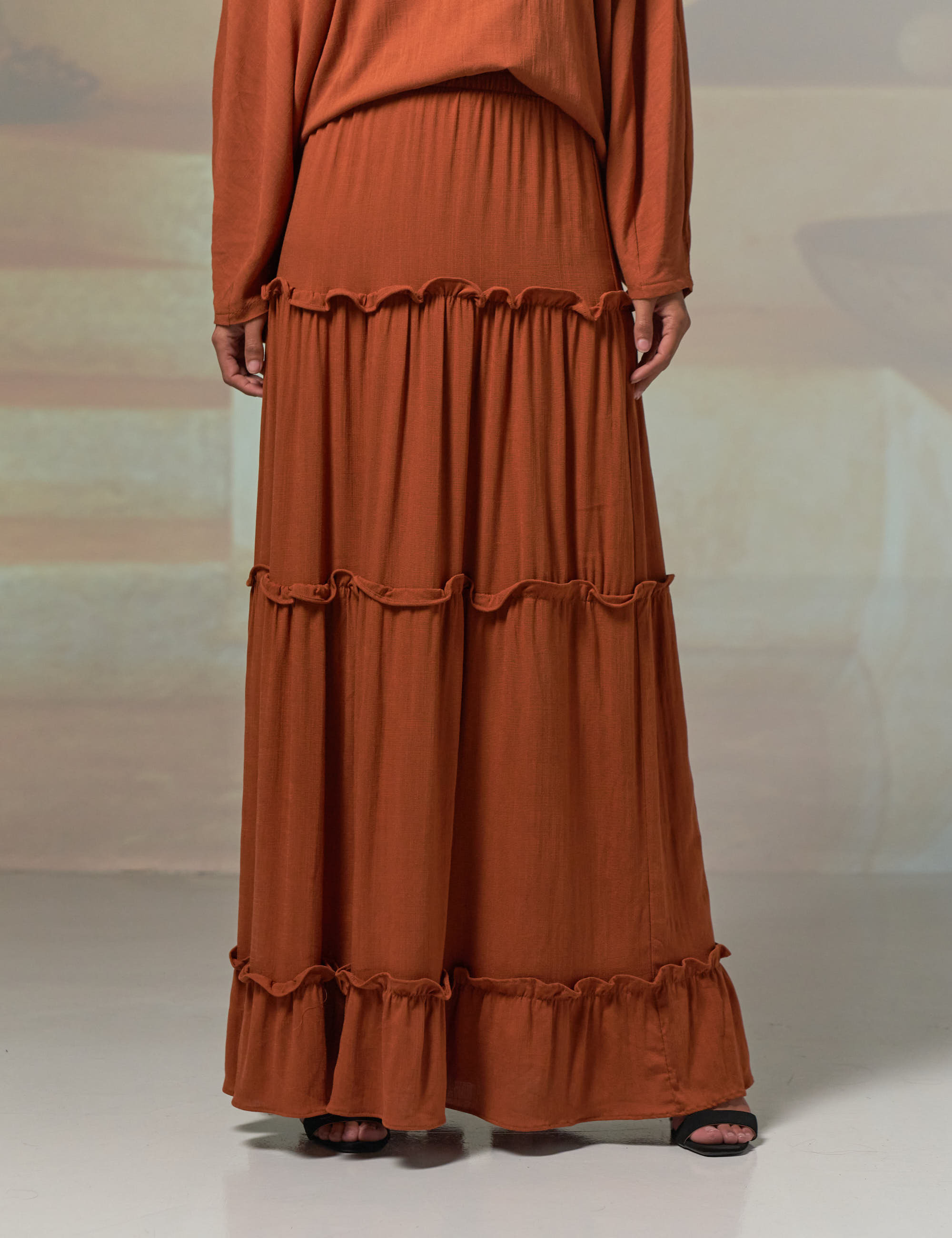 Saia Rodada Linho Amendoim