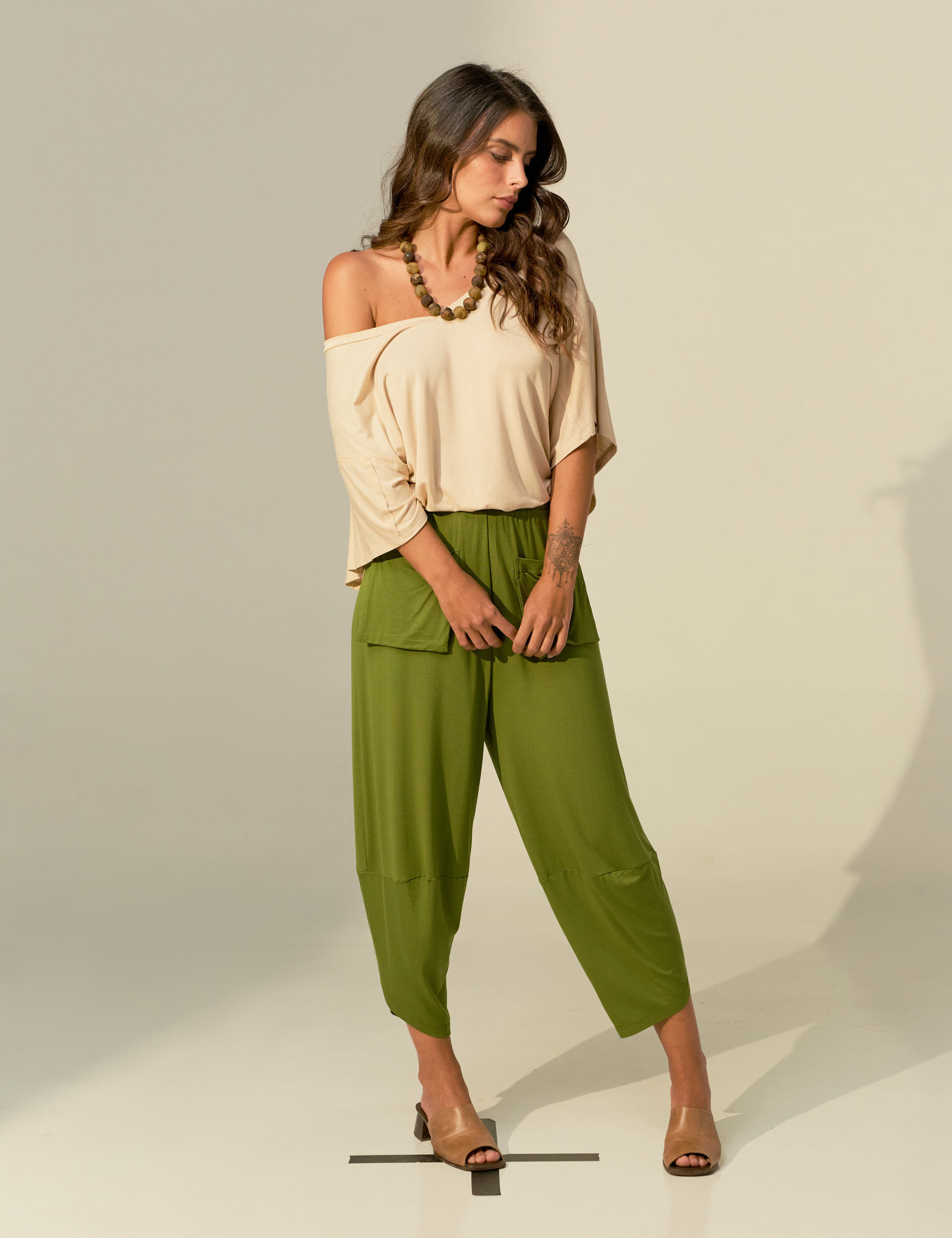 Blusa Soft Gola V Areia