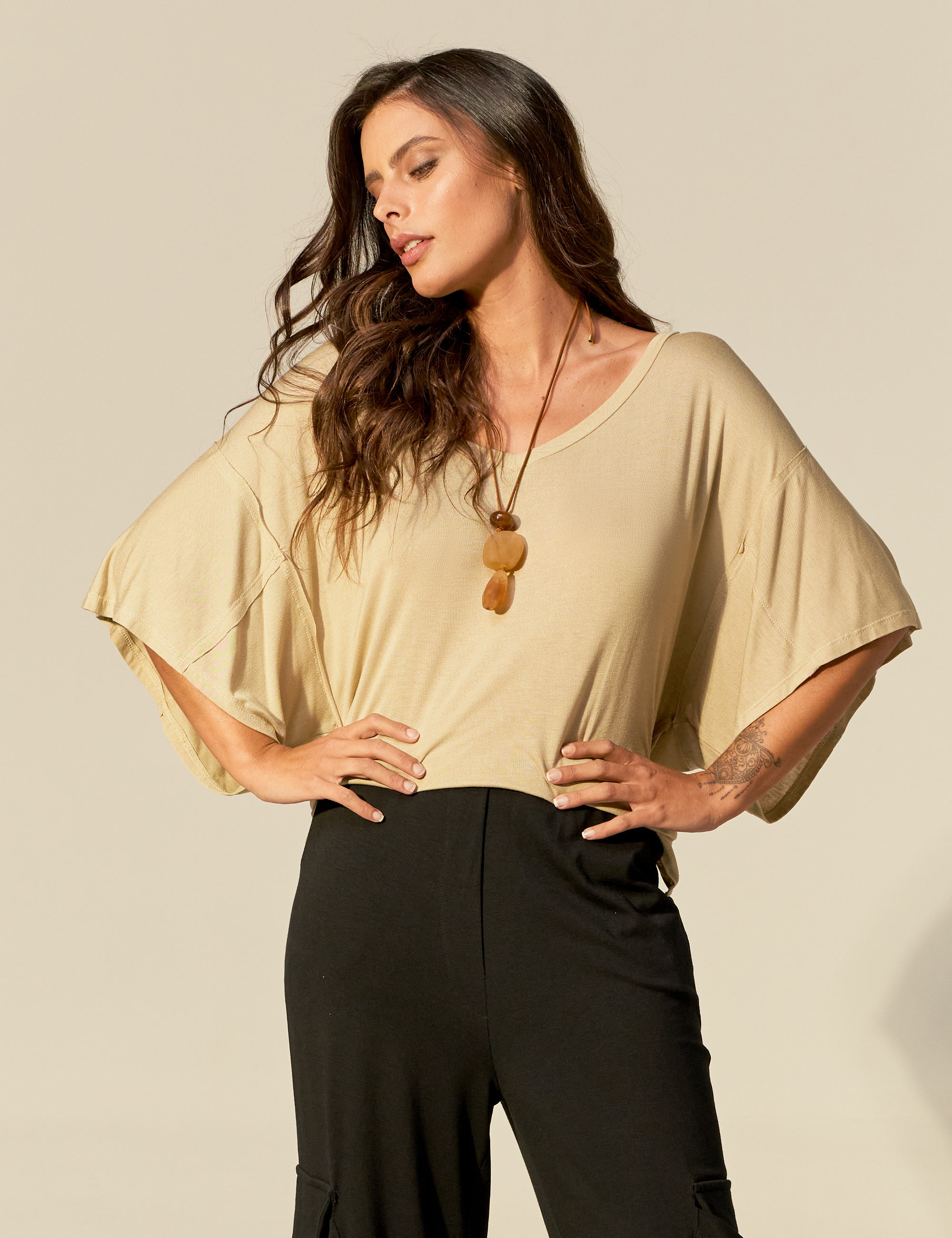 Blusa Soft Gola V Cáqui