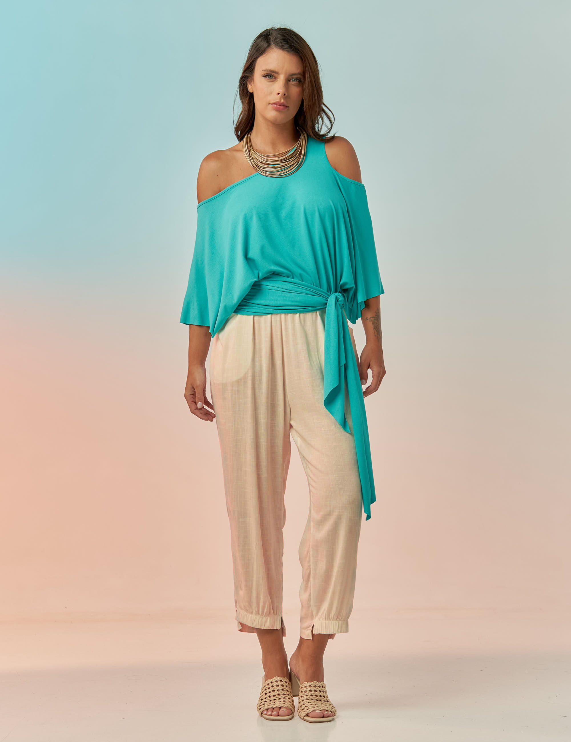 Blusa Abertura Ombros Faixa Caribe