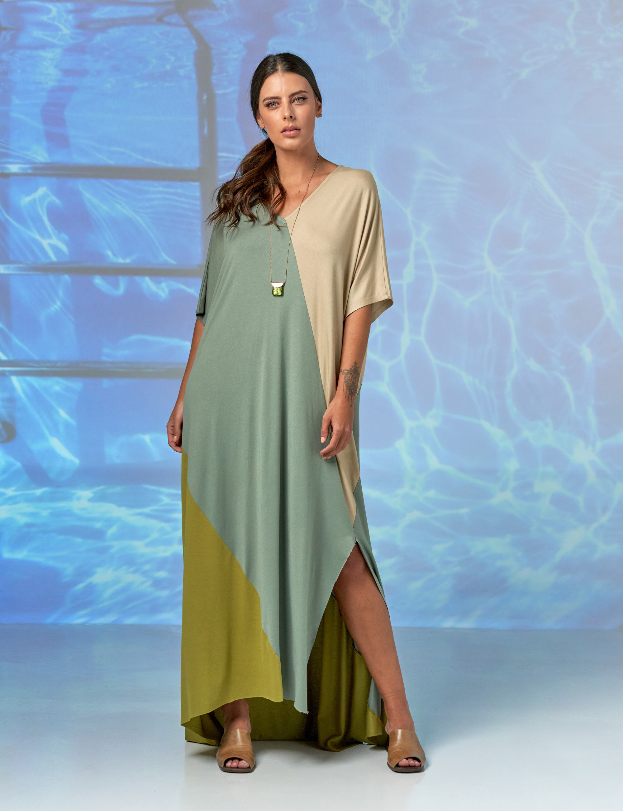 Vestido Tricolor Manga Graviola