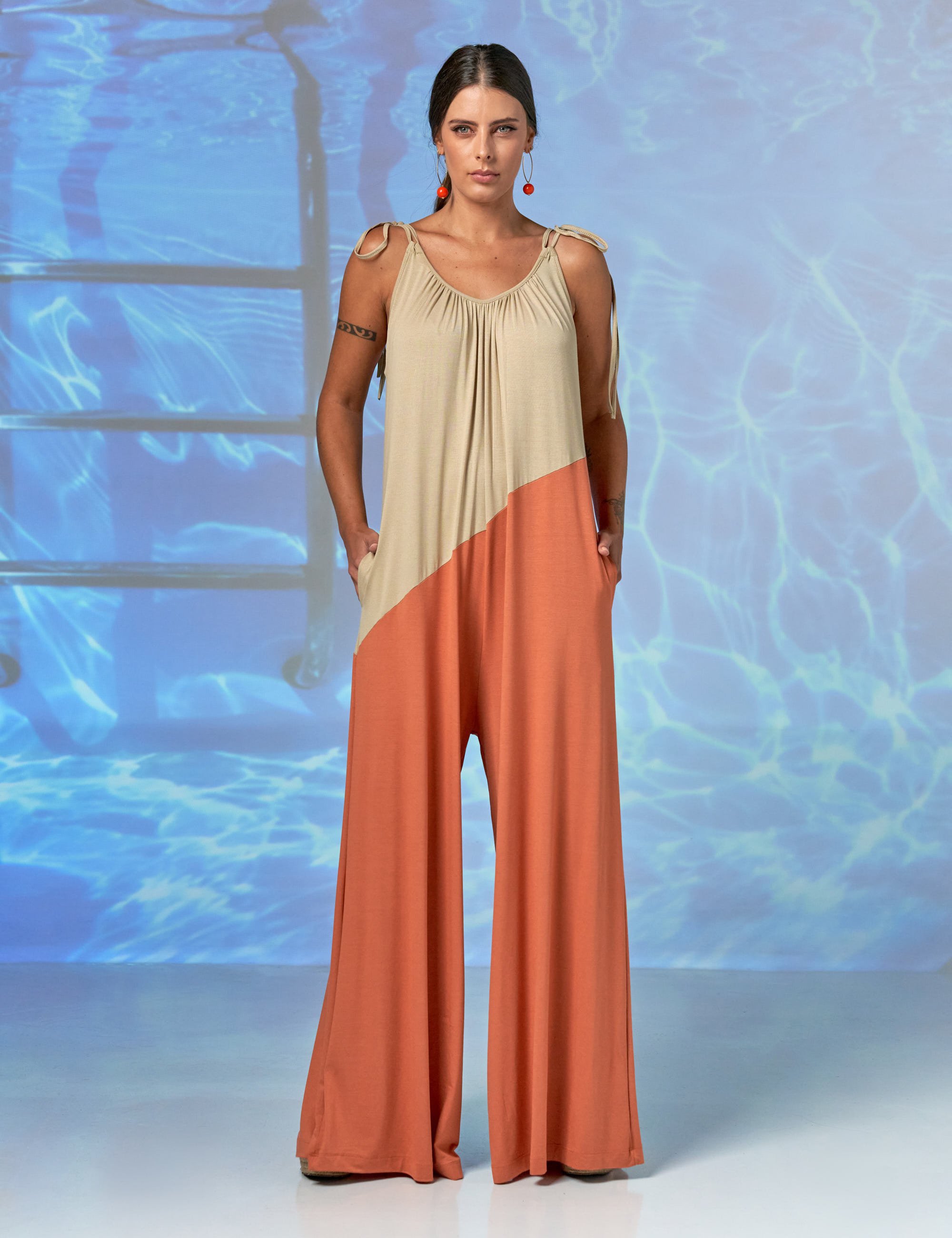 Macacão Pantalona Bicolor Goiaba