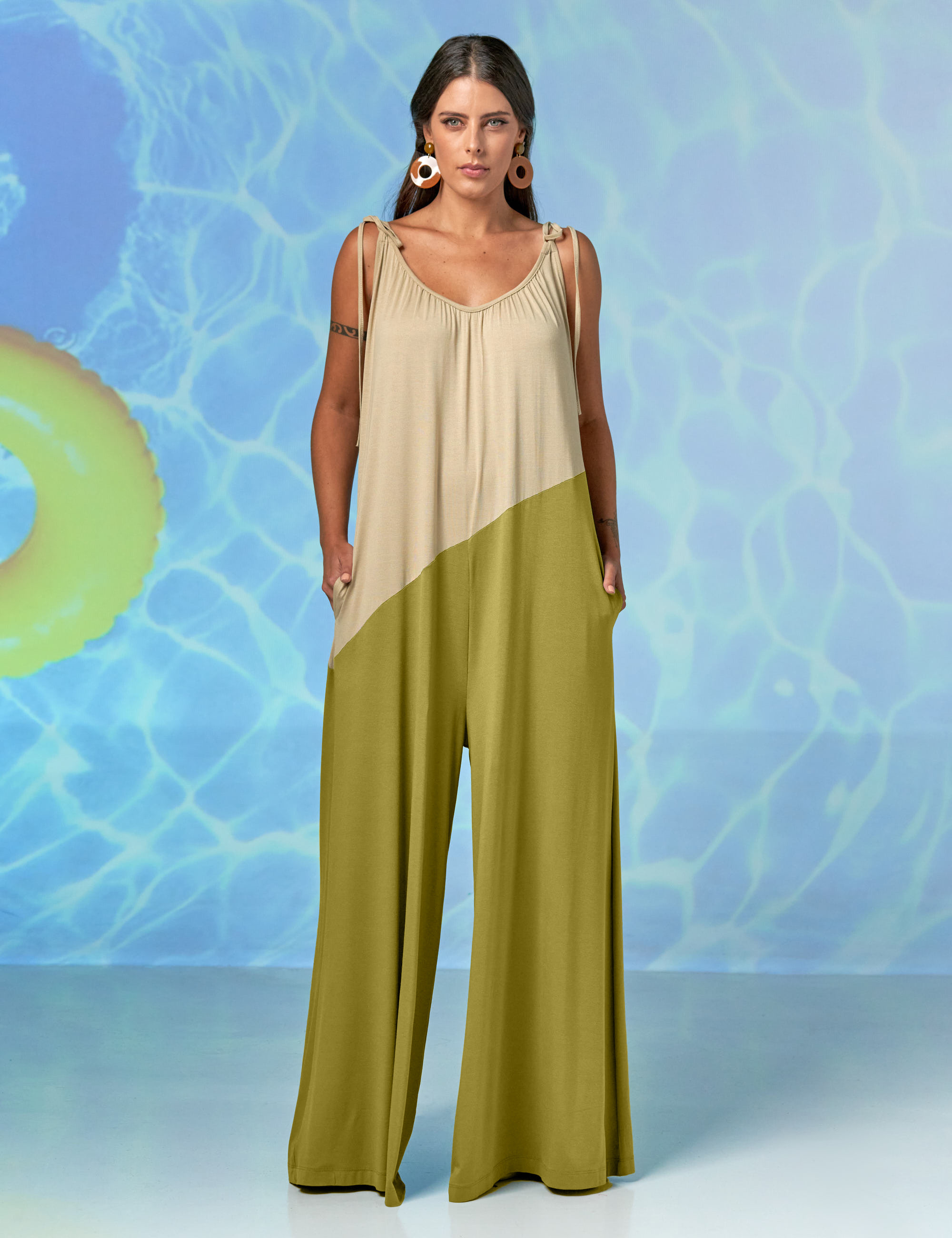 Macacão Pantalona Bicolor Maçã Verde