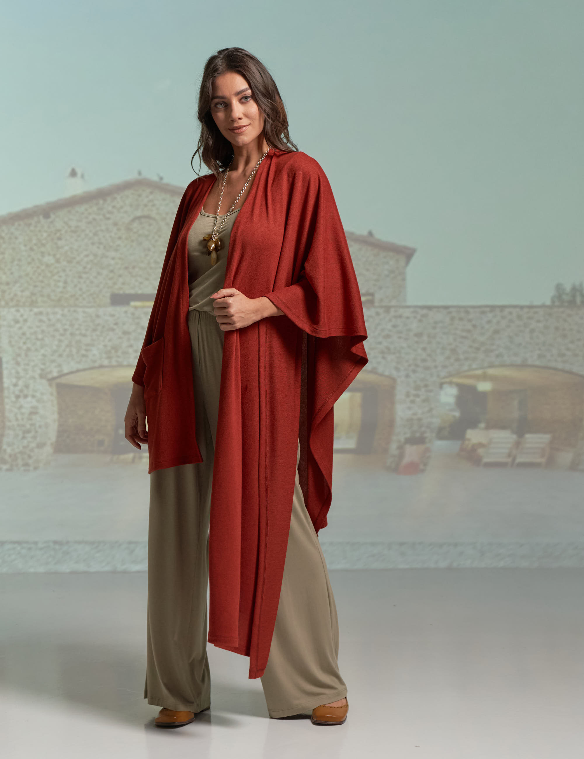 Cardigan Lã Assimétrico Pinhão