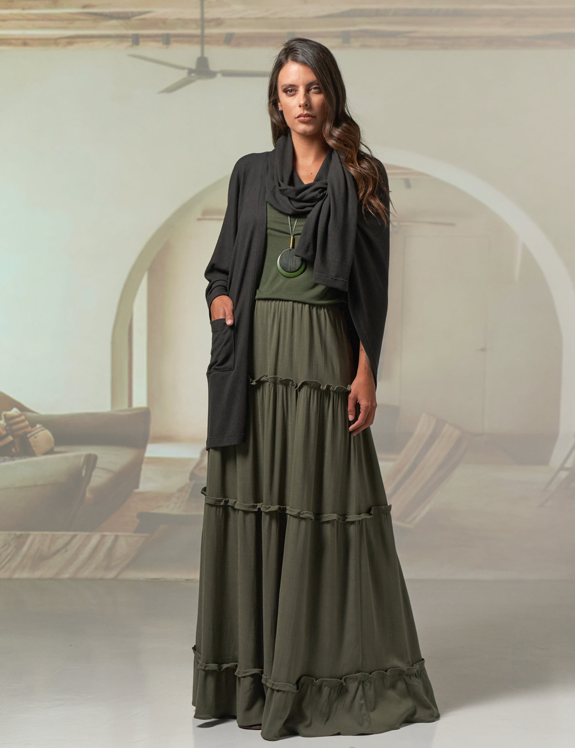 Cardigan Lã Assimétrico Preto