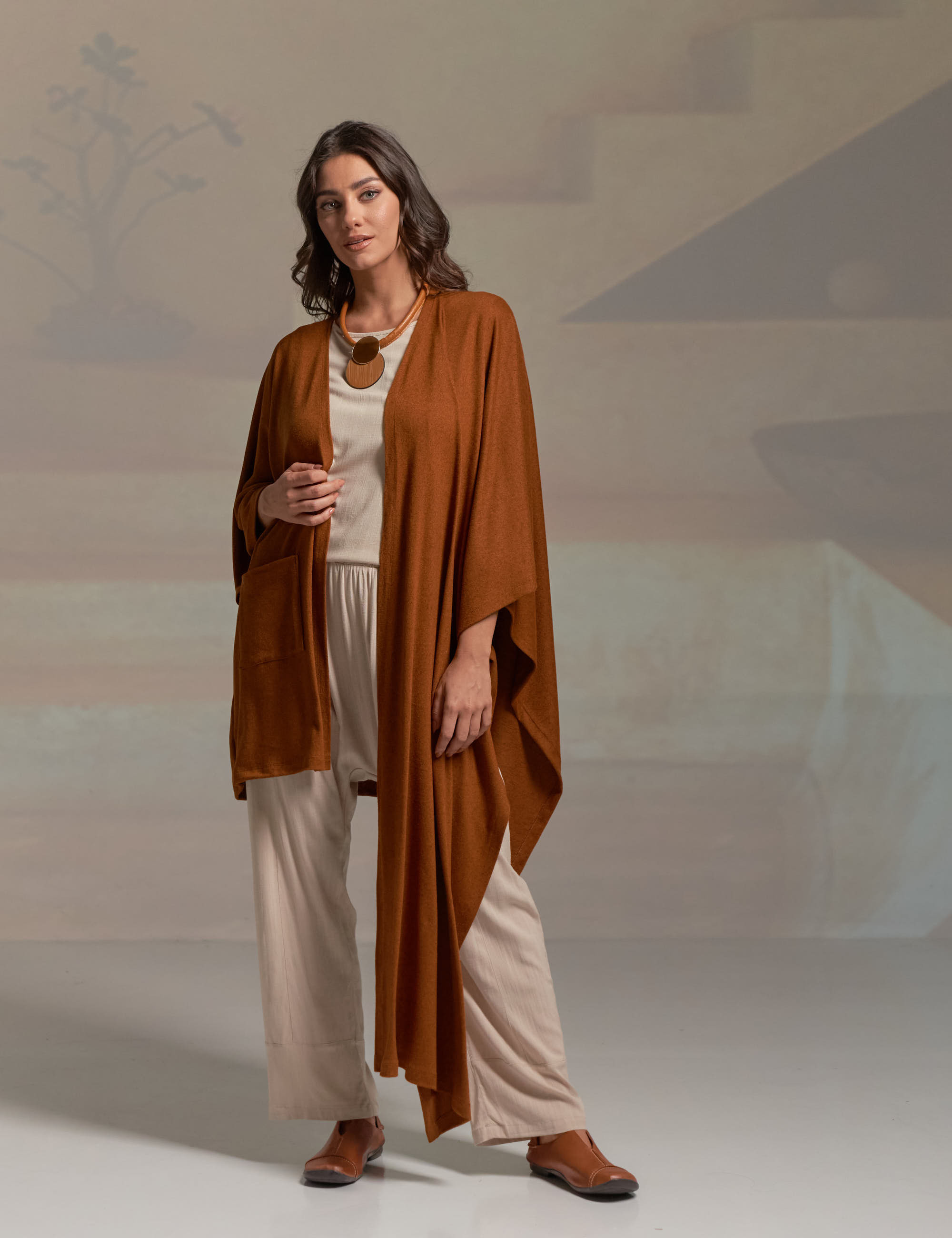 Cardigan Lã Assimétrico Amendoim