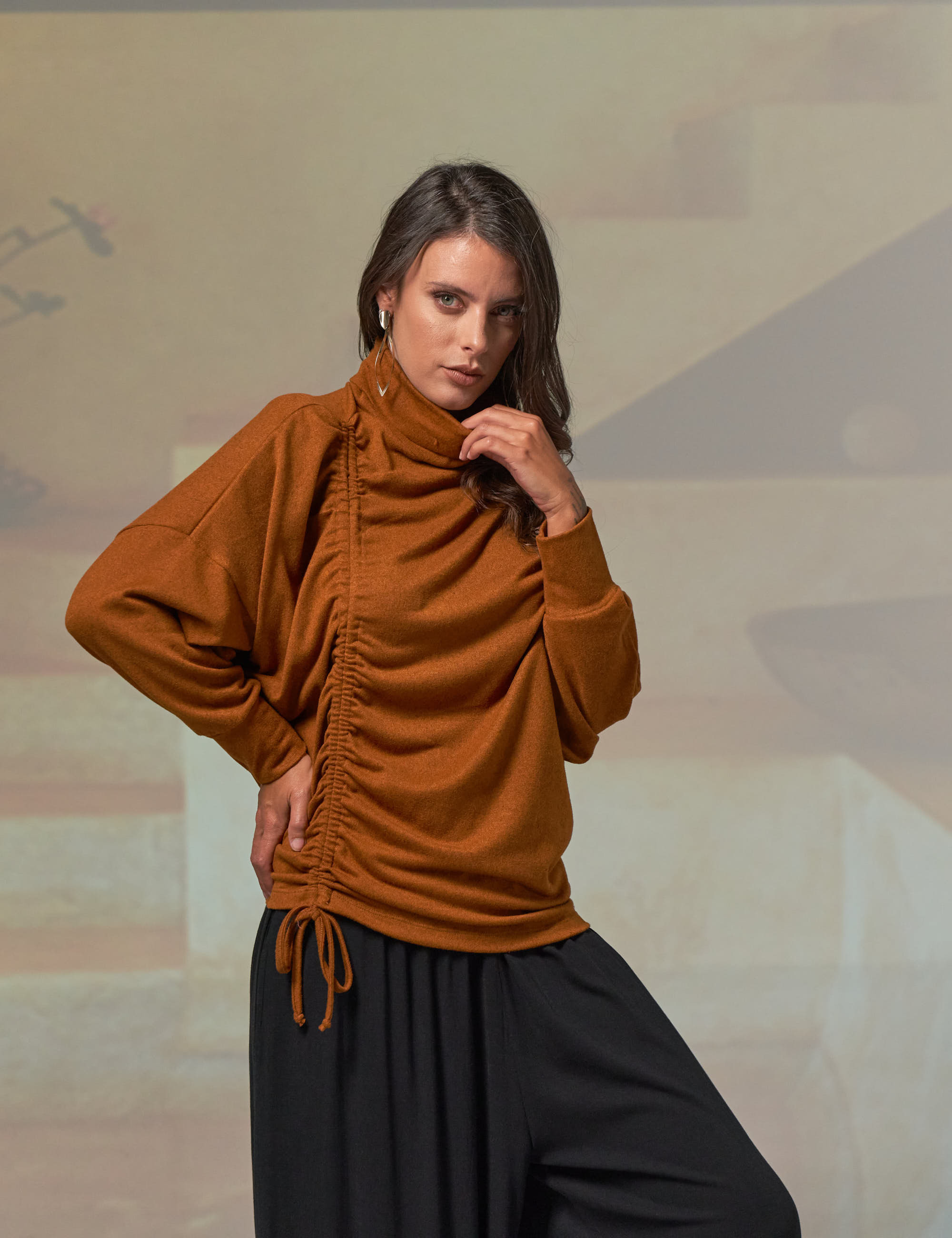 Blusa Lã Franzida Amendoim