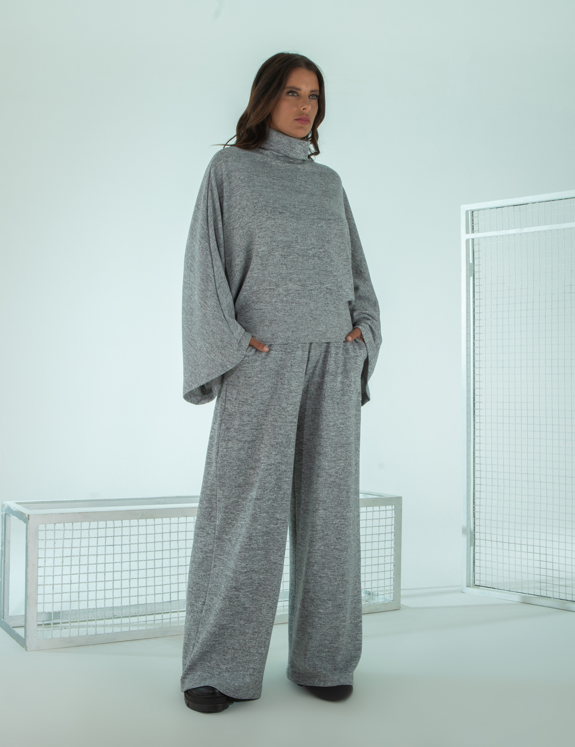 Blusa Lã Morcego Cinza Mescla Escuro