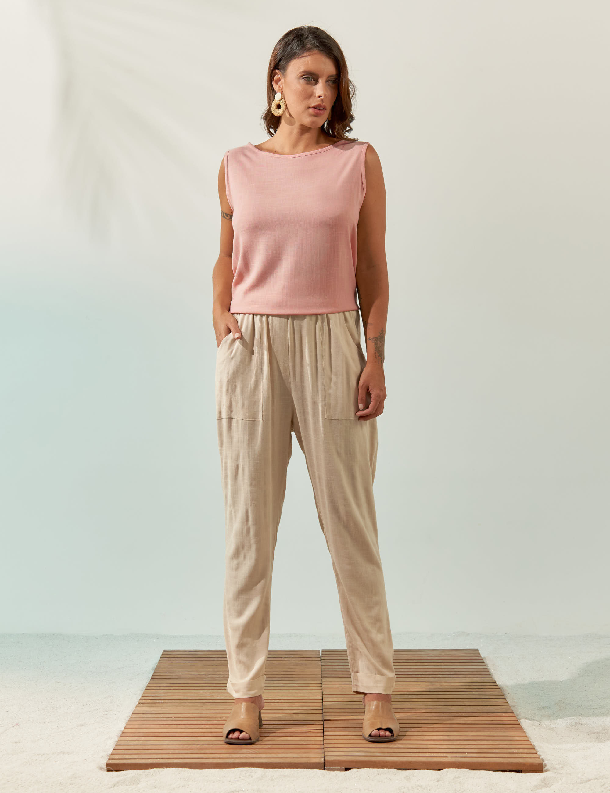 Blusa Cropped Linho Rosa Blush